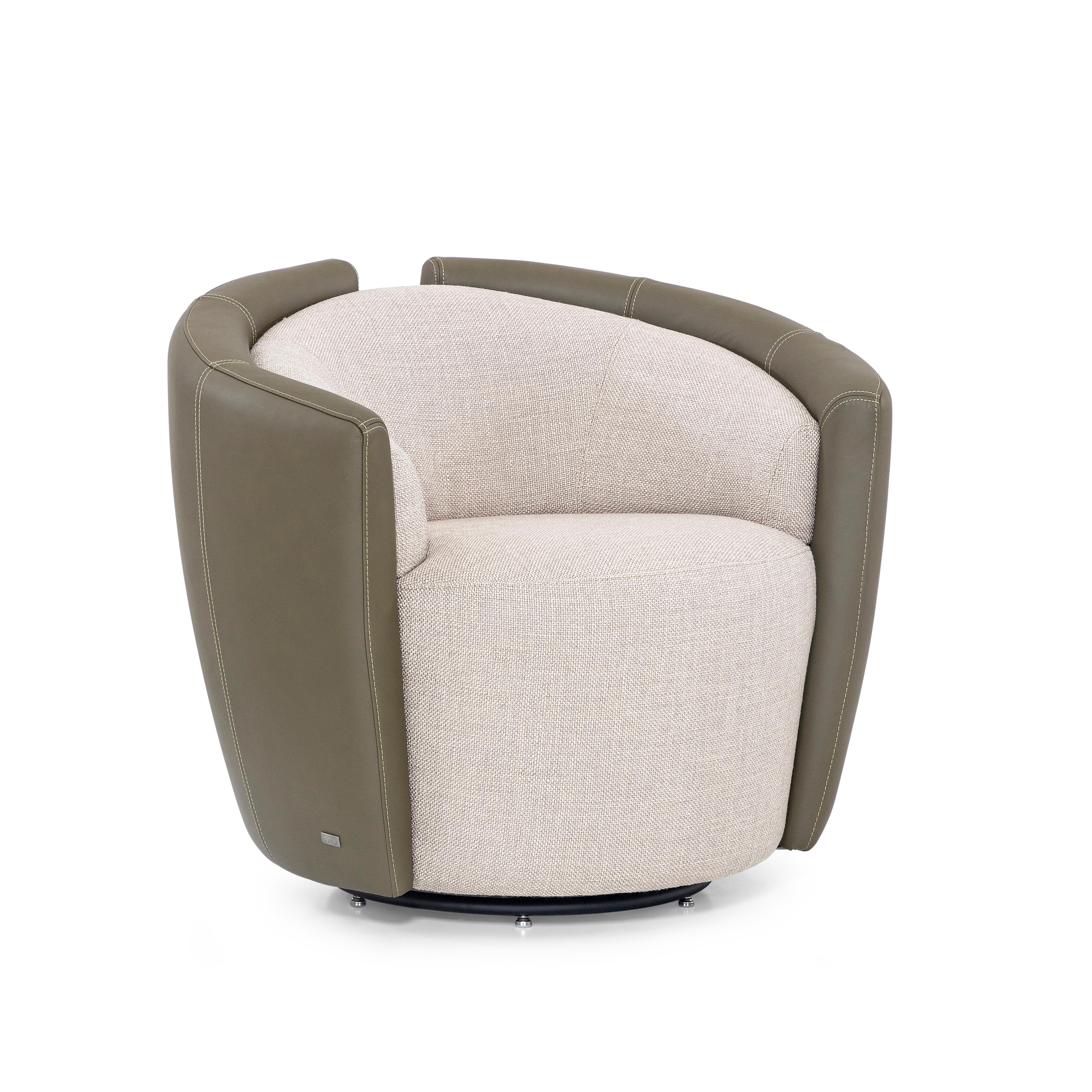 Fauteuil en cuir vert et tissu gris avec base pivotante en métal - Lirio Line en vente 1