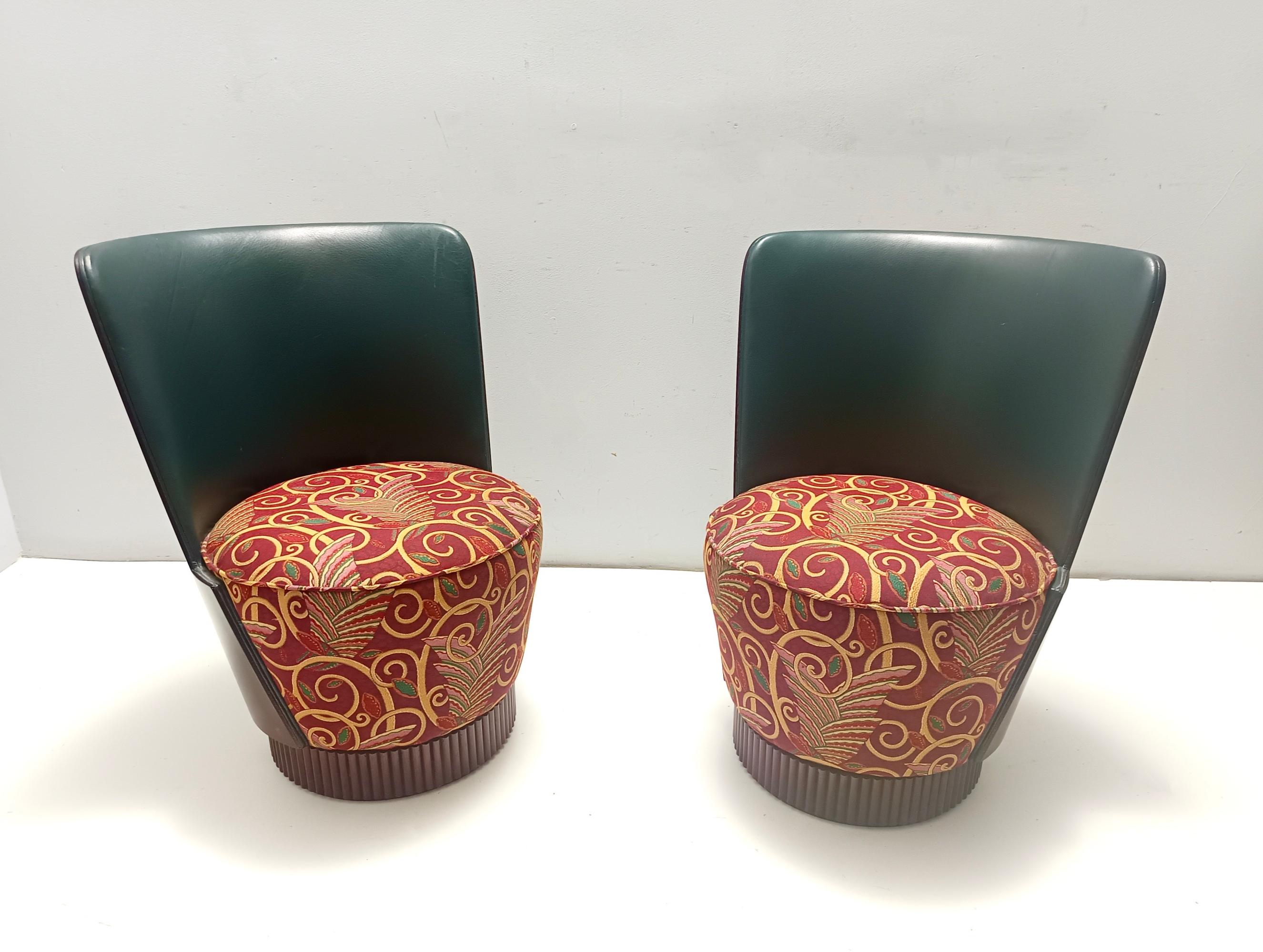 Loungesessel aus grünem Leder und gemustertem Stoff von Adam Tihany für Colbert, 1995 im Zustand „Hervorragend“ im Angebot in Bresso, Lombardy
