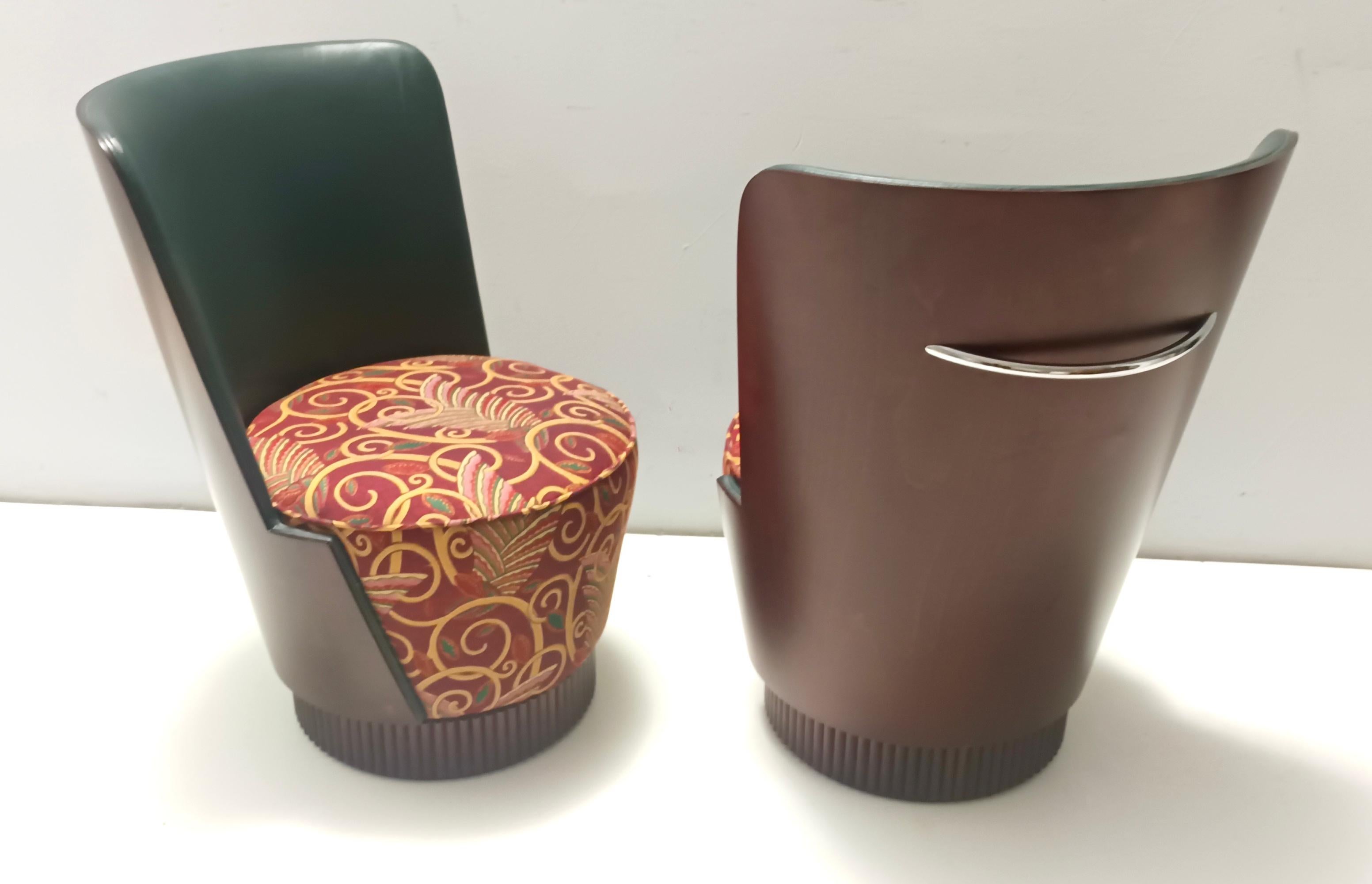Loungesessel aus grünem Leder und gemustertem Stoff von Adam Tihany für Colbert, 1995 (Ende des 20. Jahrhunderts) im Angebot
