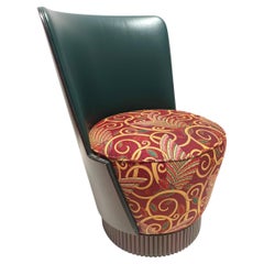 Green Leather and Patterned Fabric Lounge Chair by Adam Tihany for Colbert, 1995