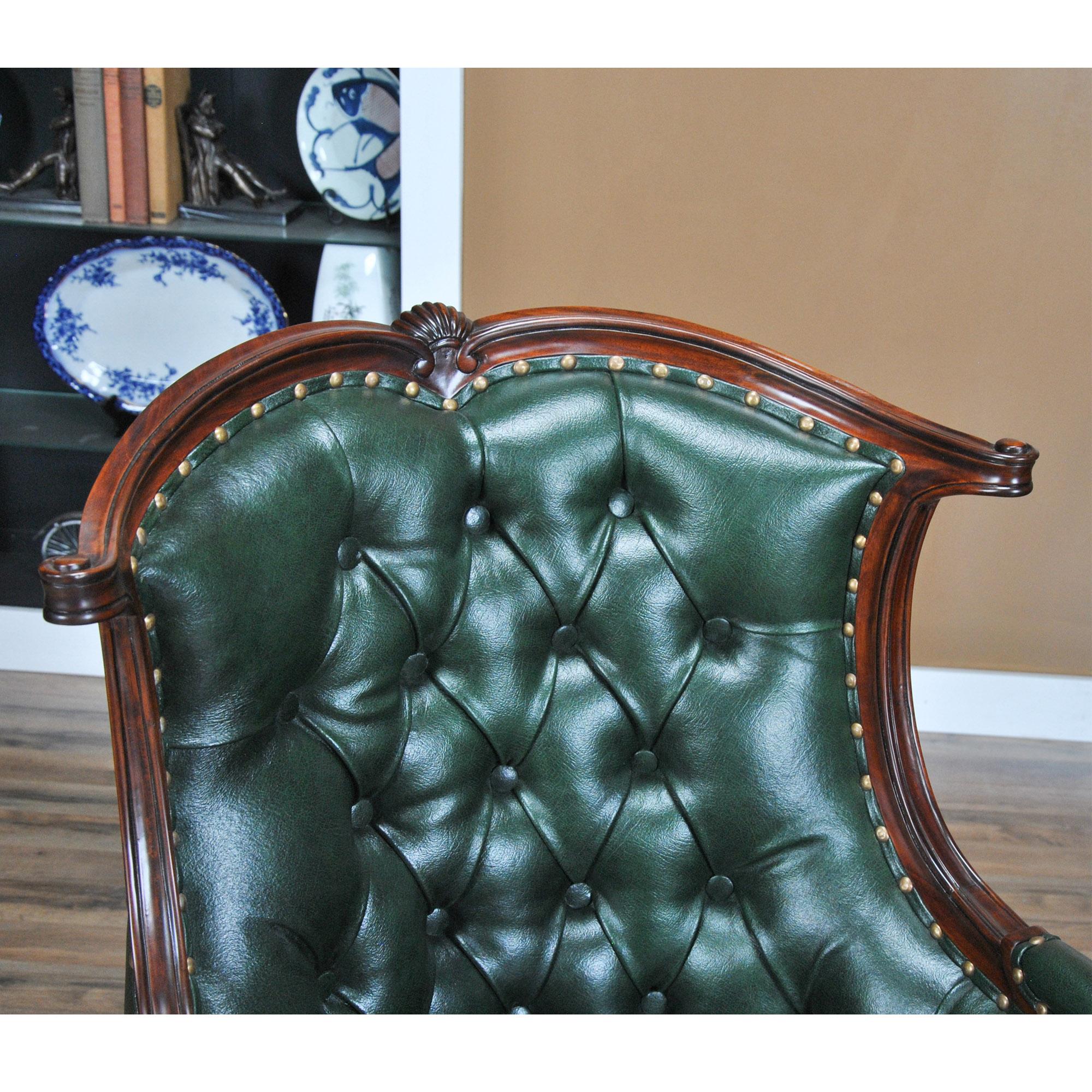 Chippendale Green Leather Arm Chair For Sale