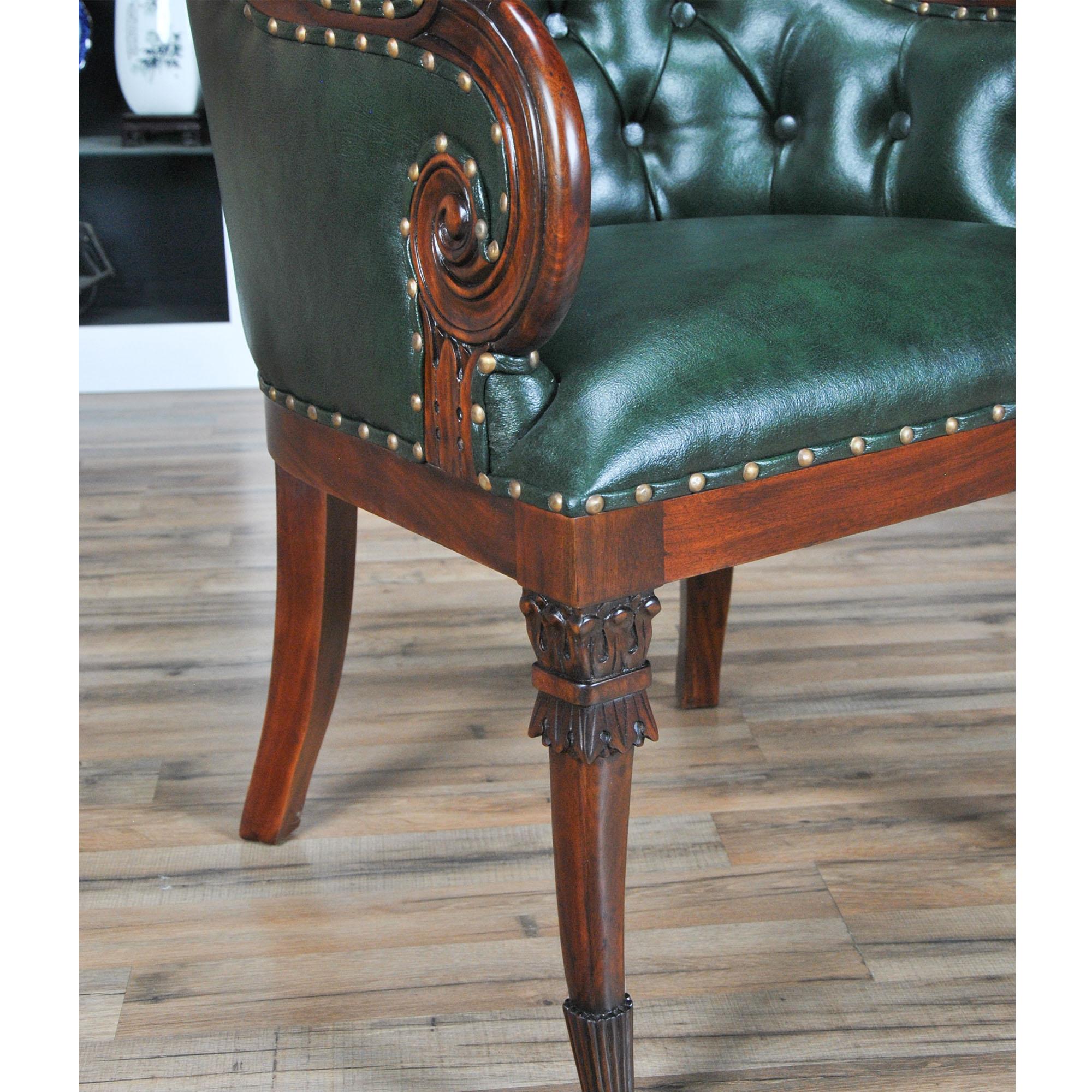 Contemporary Green Leather Arm Chair For Sale