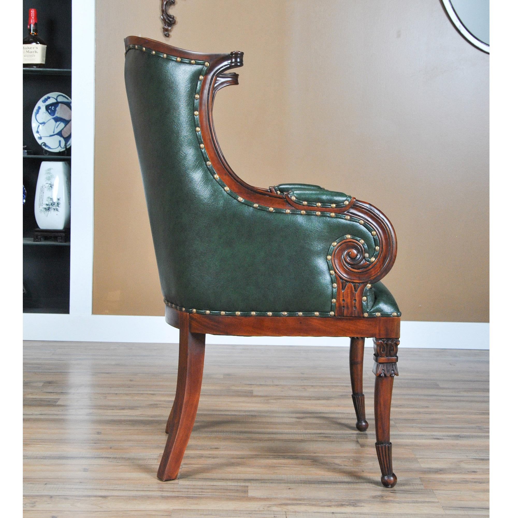 Green Leather Arm Chair For Sale 2