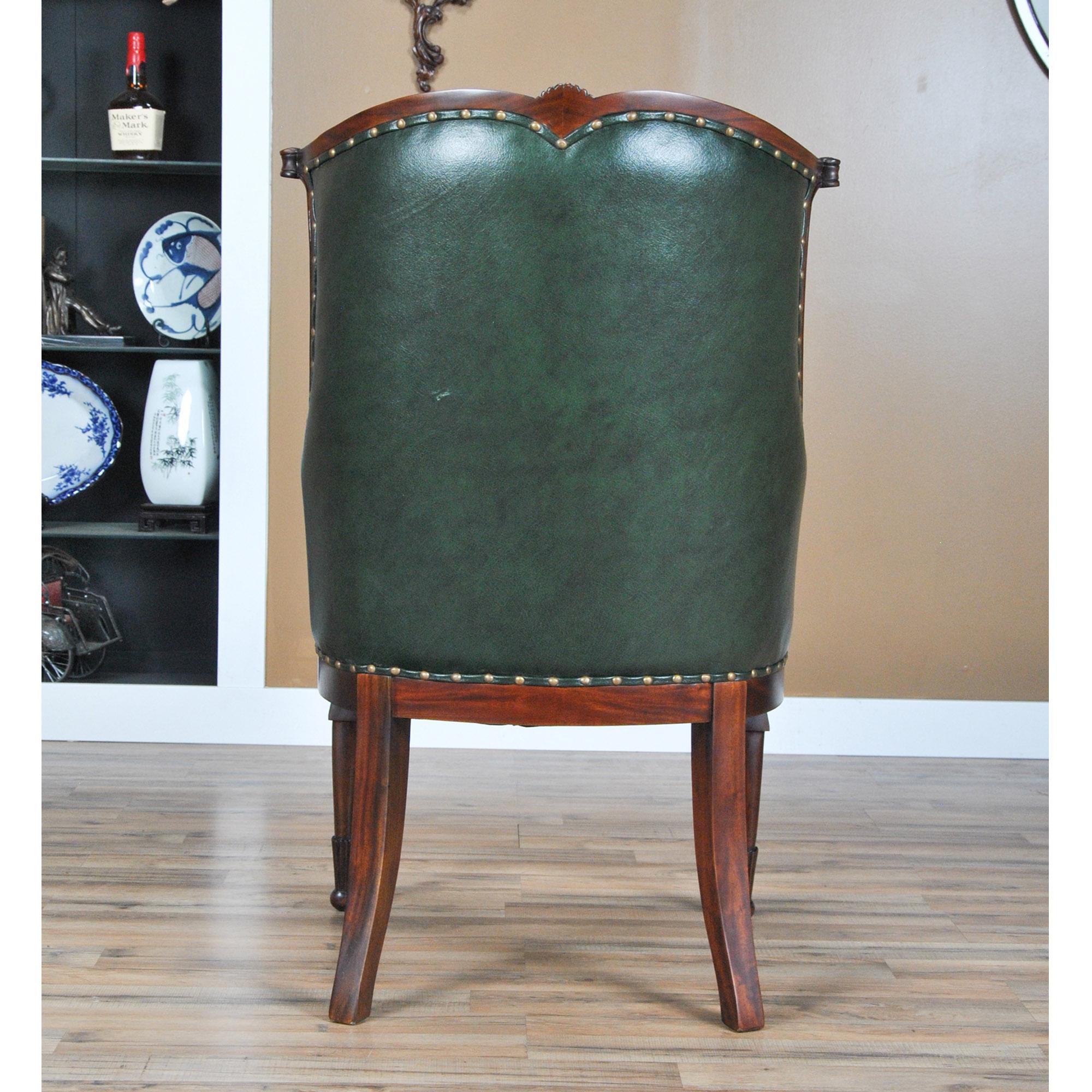 Green Leather Arm Chair For Sale 3