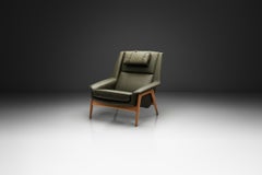 Green Leather Armchair by Folke Ohlsson (Attr.), Sweden Mid-20th Century