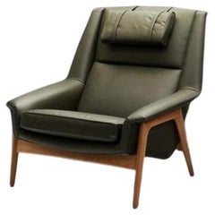 Green Leather Armchair by Folke Ohlsson (Attr.), Sweden Mid-20th Century