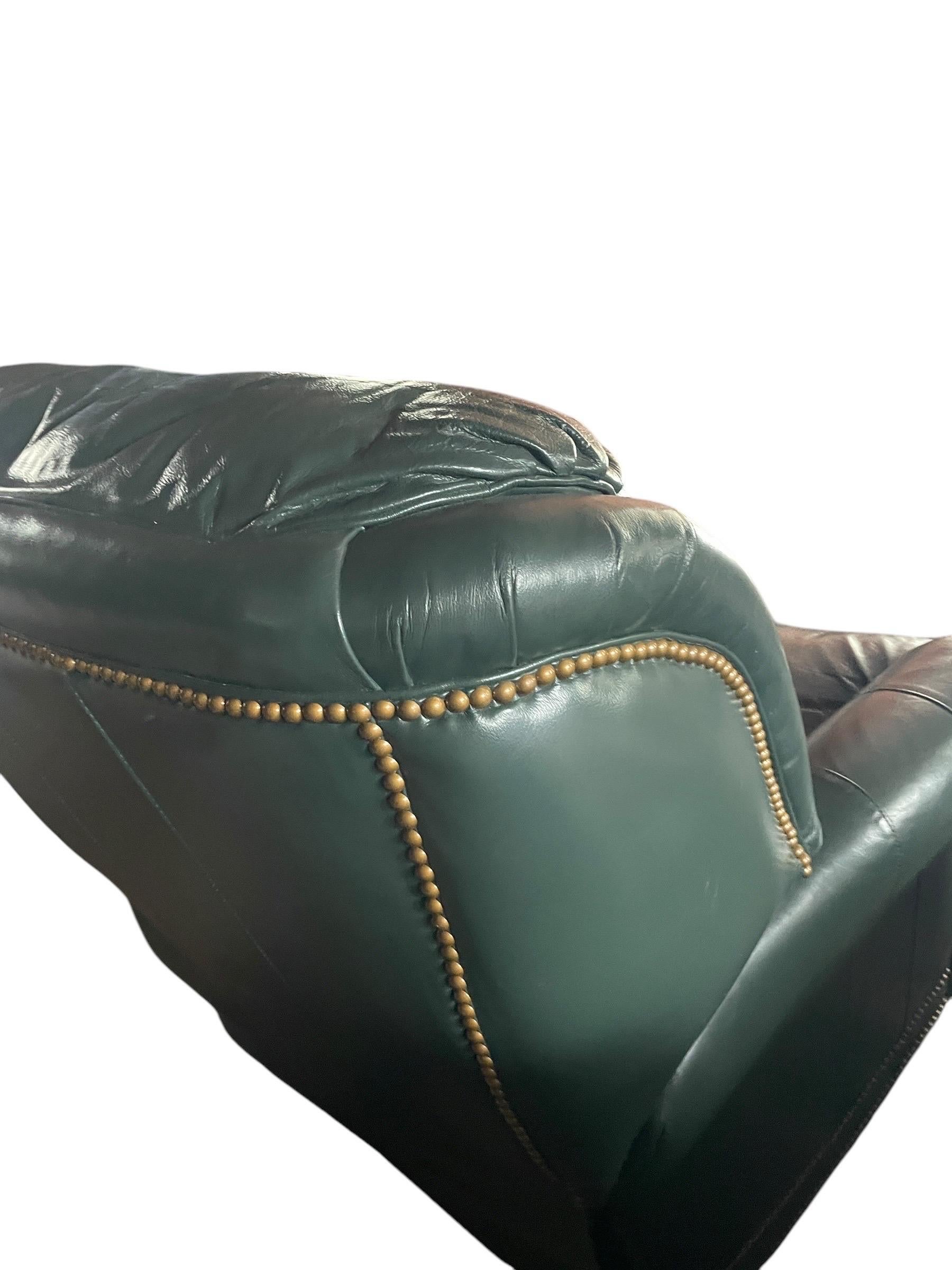 Hollywood Regency Green Leather Armchair Recliner by Hancock and Moore
