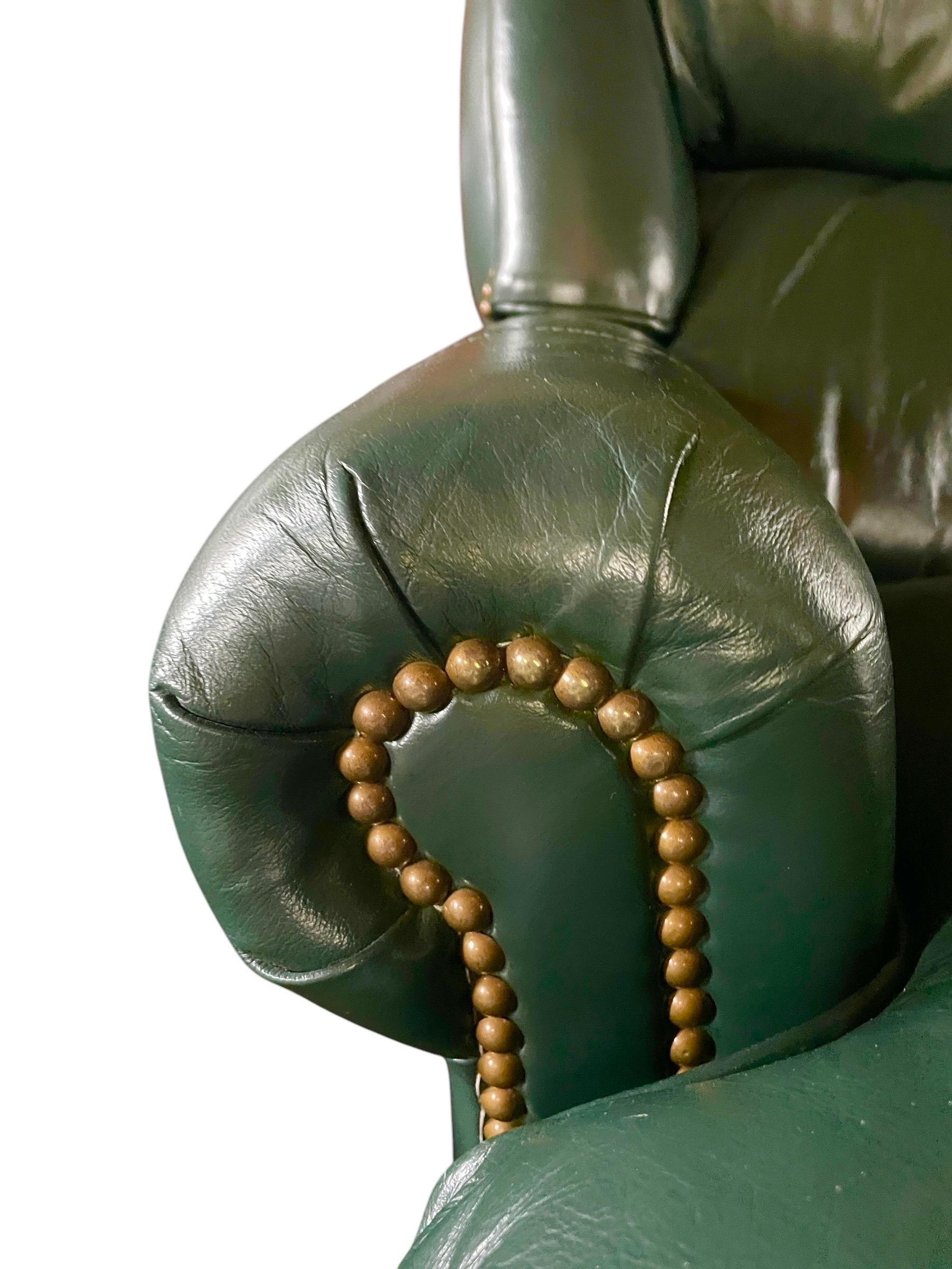 American Green Leather Armchair Recliner by Hancock and Moore