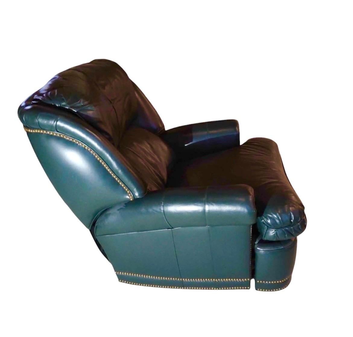 Brass Green Leather Armchair Recliner by Hancock and Moore