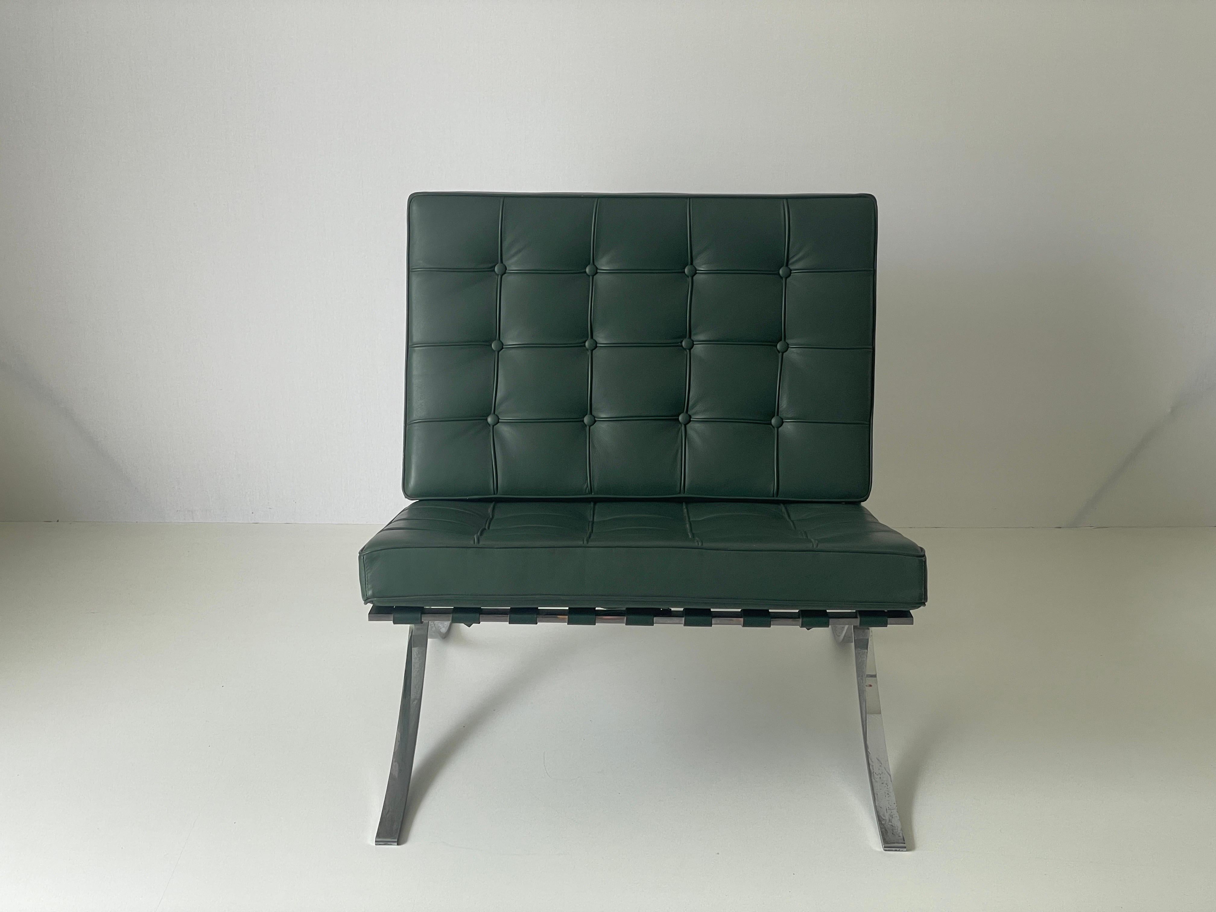 Sedia Barcelona in pelle verde di Ludwig Mies van der Rohe per Knoll in vendita 5