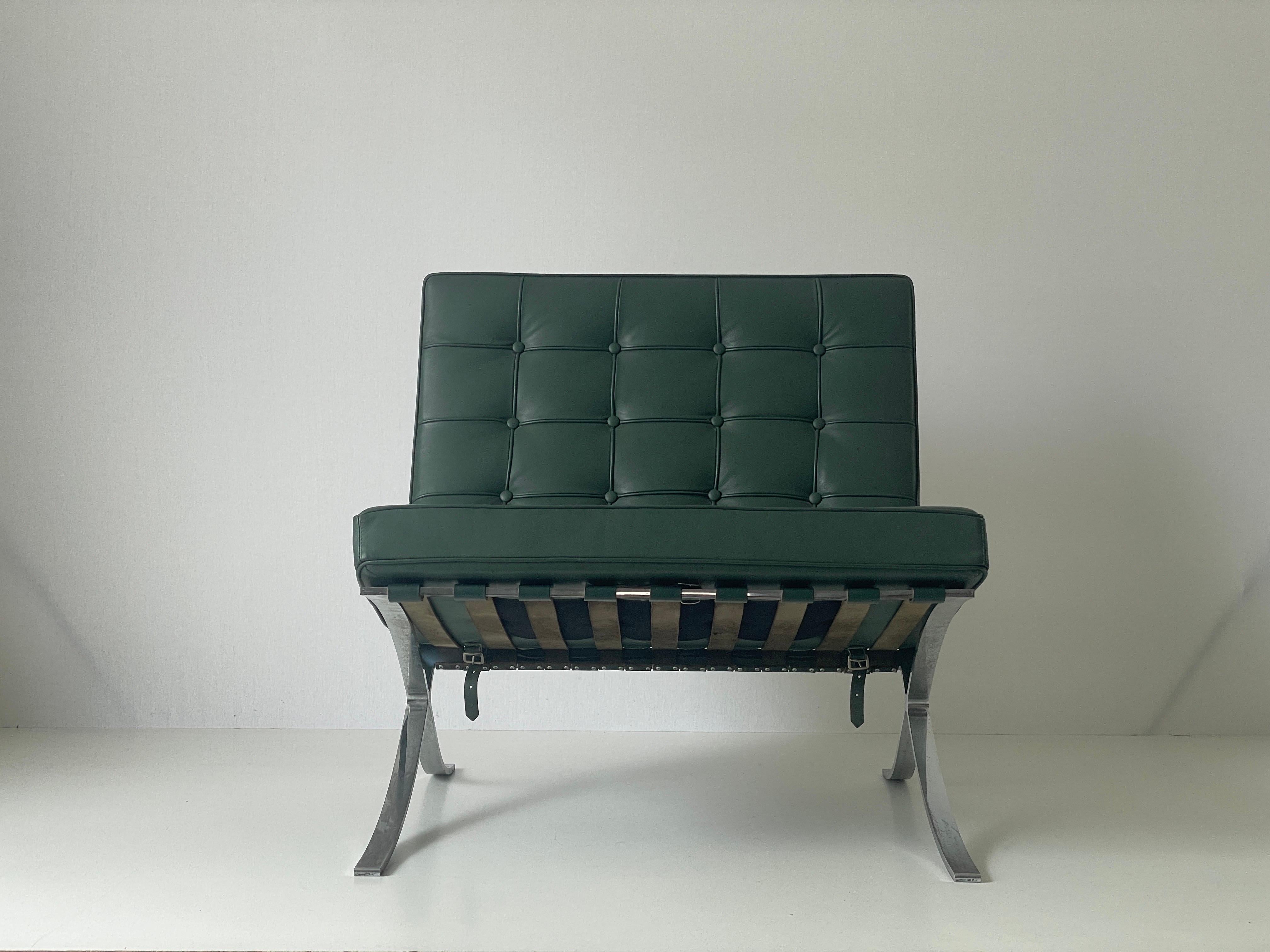Sedia Barcelona in pelle verde di Ludwig Mies van der Rohe per Knoll in vendita 6