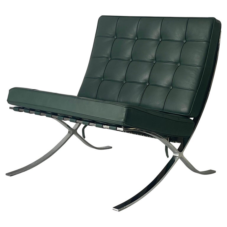 Green Leather Barcelona Chair by Ludwig Mies van der Rohe for Knoll