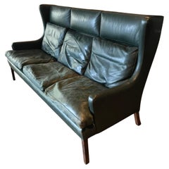 Used Green Leather Borge Mogensen Style Sofa
