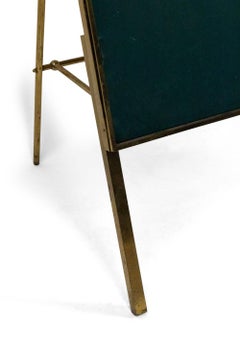 Rustic Green Leather Bulletin Board with Brass Stand, 20th Century