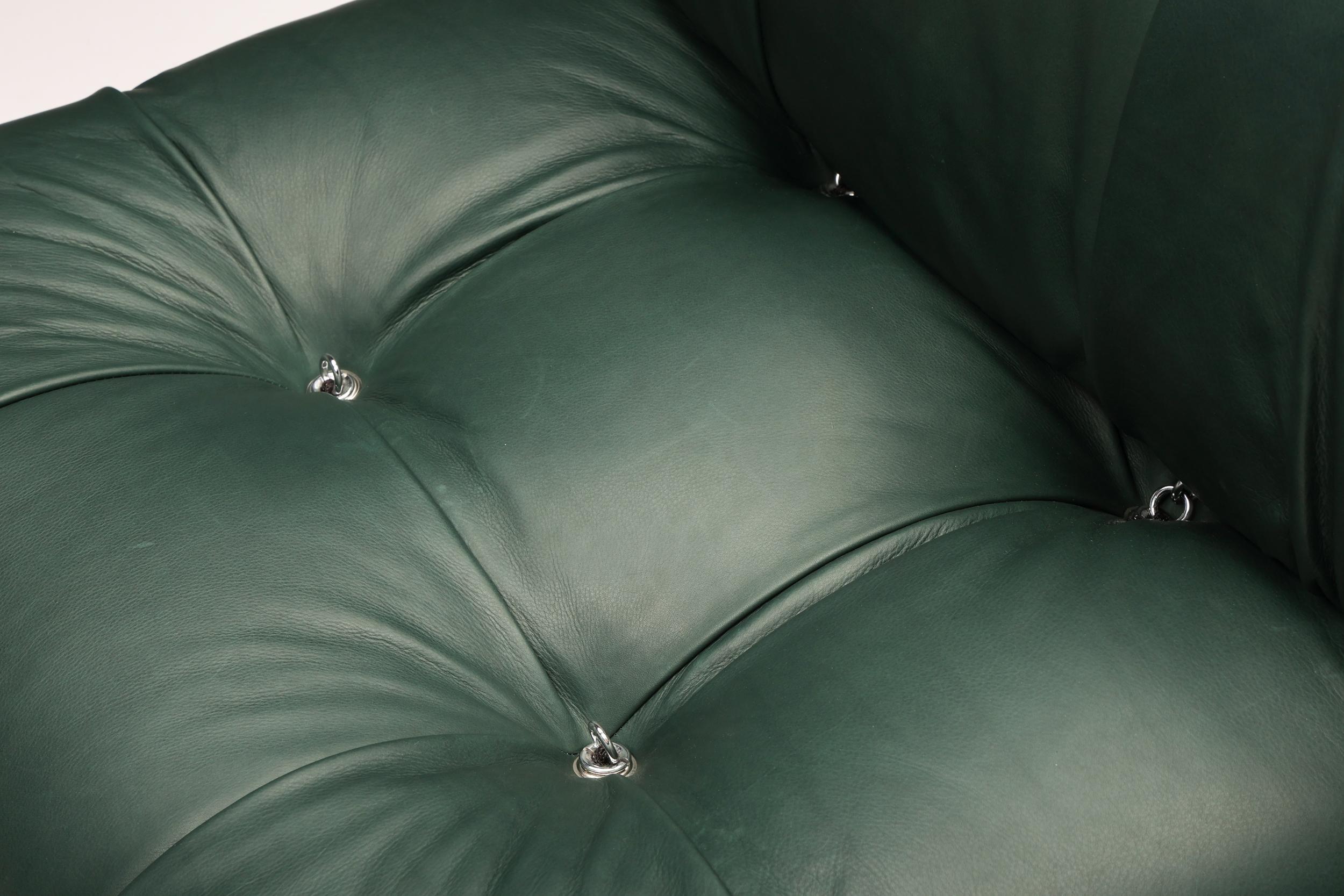 Green Leather Camaleonda by Mario Bellini, B&B Italia, Italy, 1970s For Sale 1