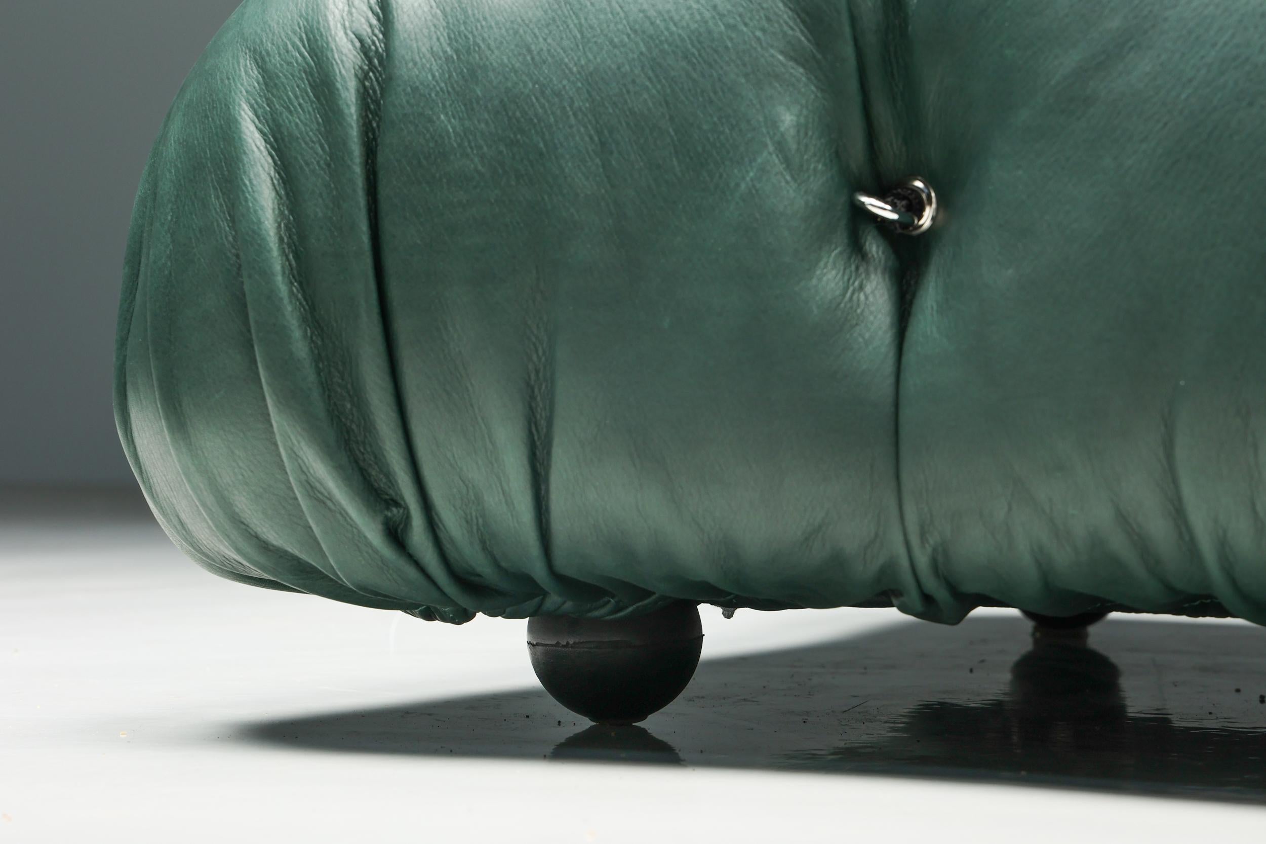 Green Leather Camaleonda by Mario Bellini, B&B Italia, Italy, 1970s For Sale 3
