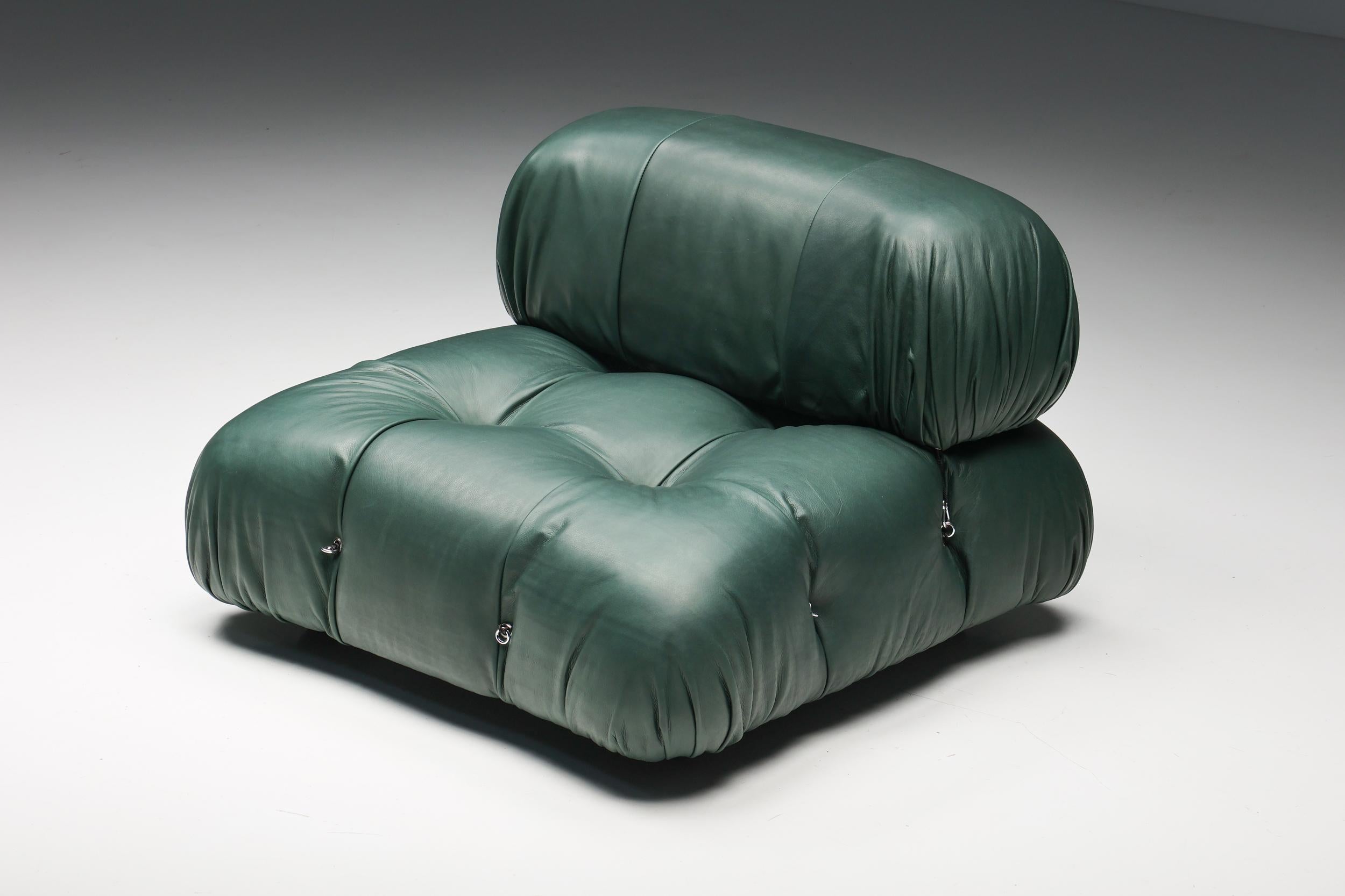 Camaleonda; Mario Bellini; Green Leather; Postmodern; Lounge Chair; Lounge Sofa; Modular Sofa; One-Seater; Seating Element; Seating Unit; Italian Design Classic; Iconic Design; B&B Italia; Italian Design; 1970s; 1970s Design;

Postmodern