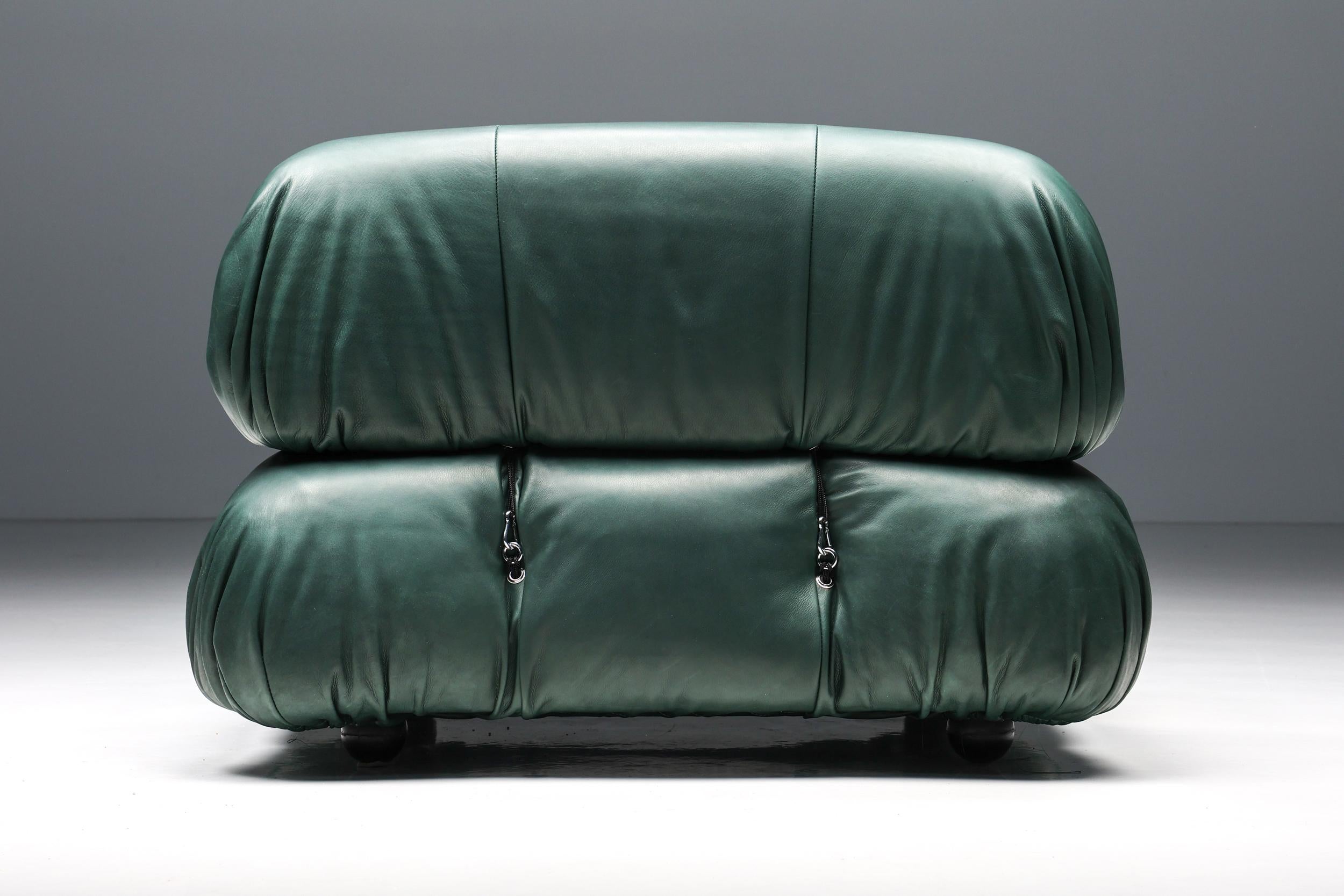 Green Leather Camaleonda by Mario Bellini, B&B Italia, Italy, 1970s In Excellent Condition For Sale In Antwerp, BE