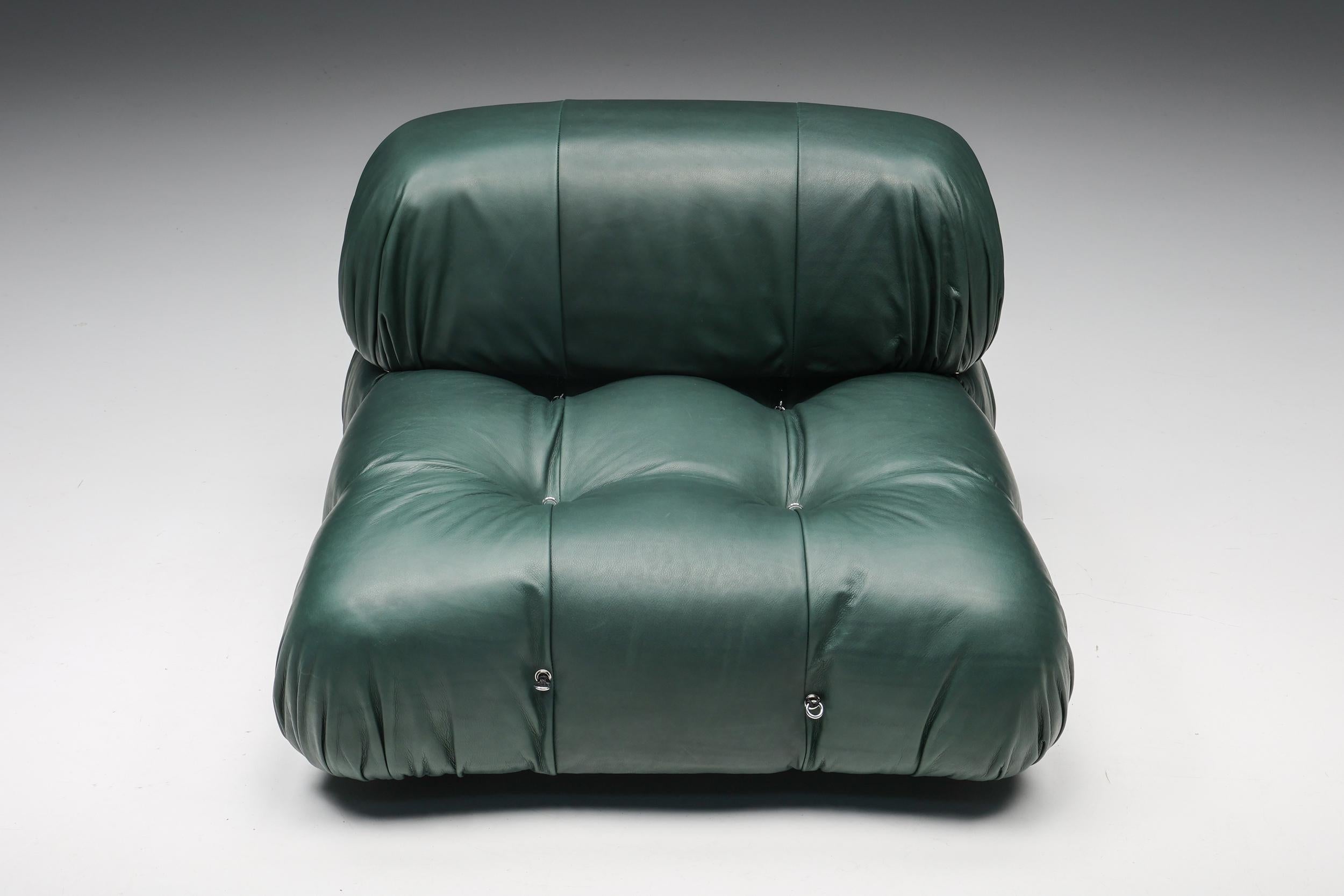 Green Leather Camaleonda by Mario Bellini, B&B Italia, Italy, 1970s For Sale 1