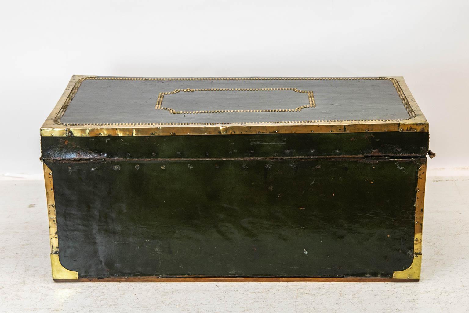 Green Leather Camphorwood Studded Trunk For Sale 8