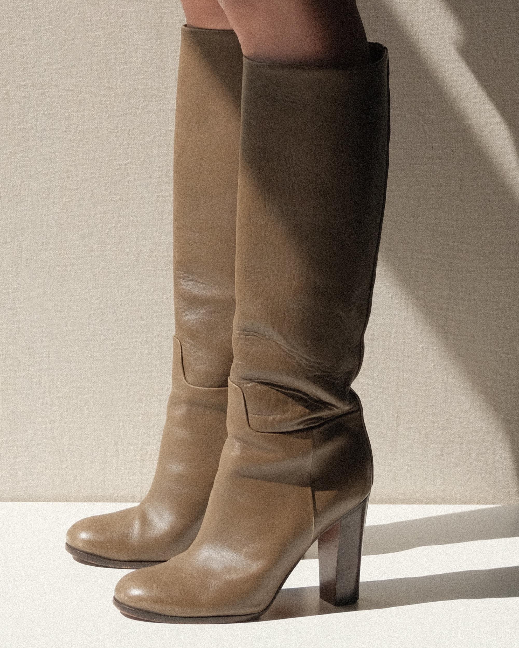 Green Leather Céline Phoebe Philo Knee High Boots 38 For Sale 1