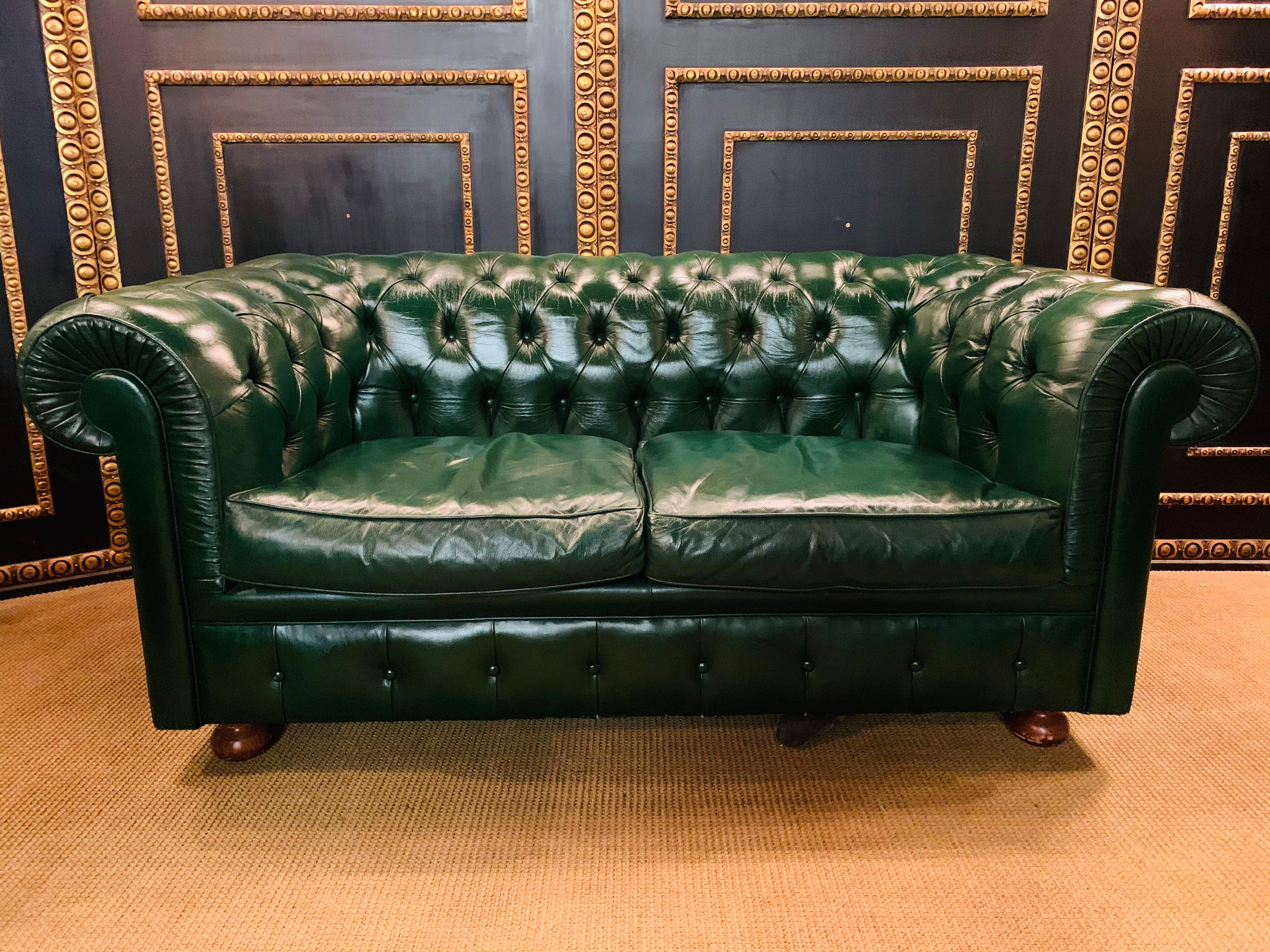 Green Leather Chesterfield Club Suite Armchair and Sofa from Chateau d'ax 5
