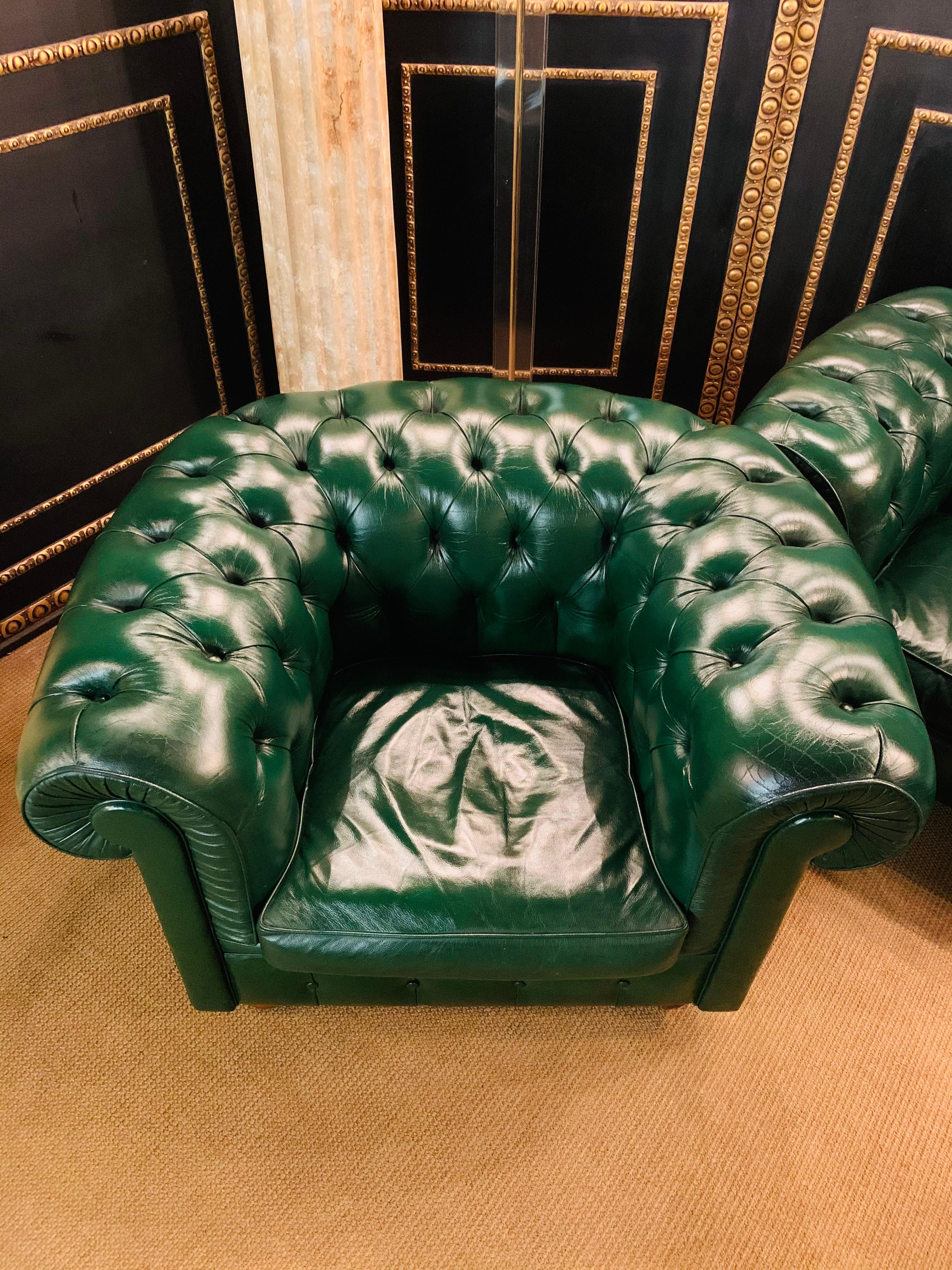 Green Leather Chesterfield Club Suite Armchair and Sofa from Chateau d'ax 6