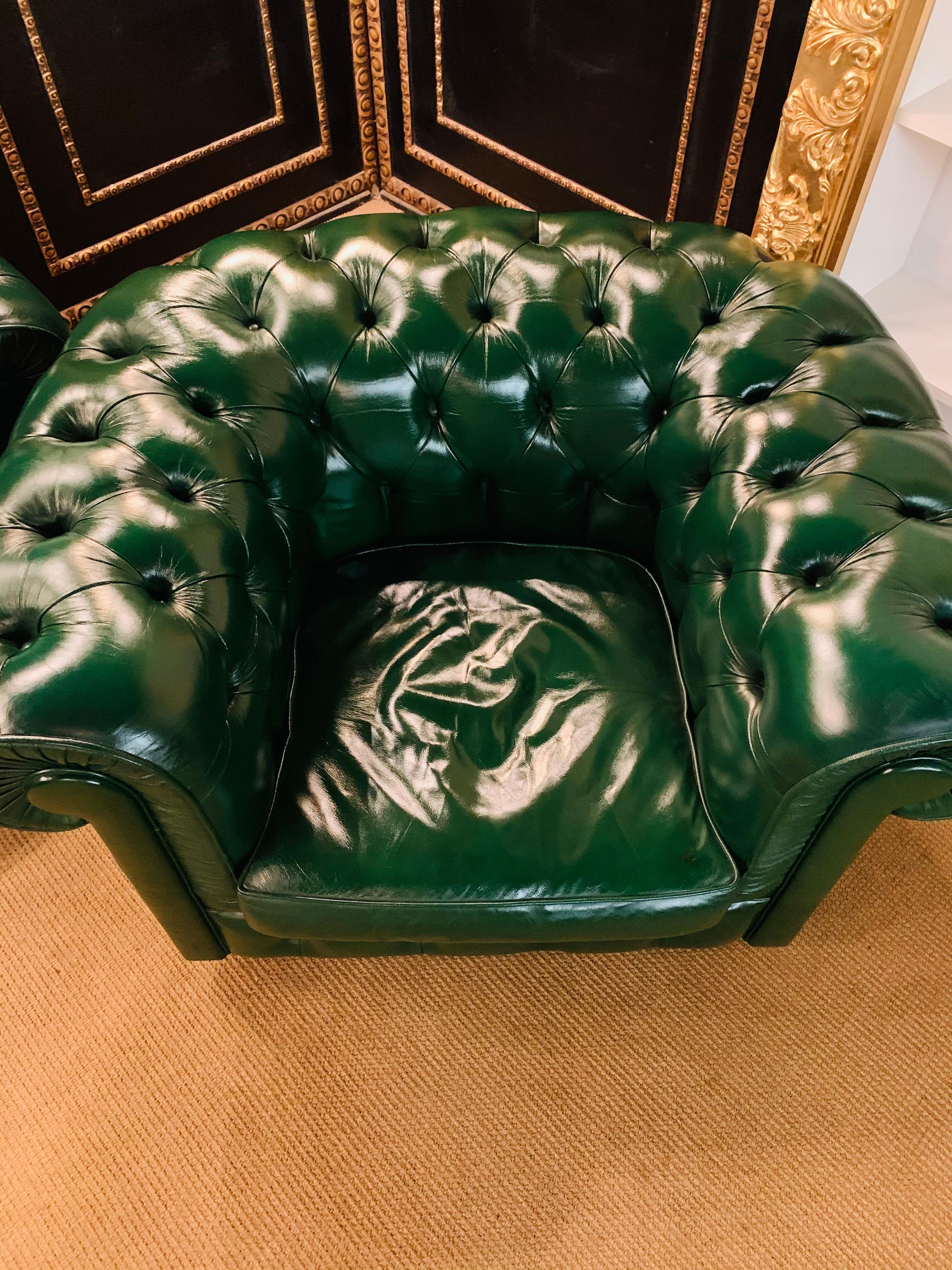 Green Leather Chesterfield Club Suite Armchair and Sofa from Chateau d'ax 7