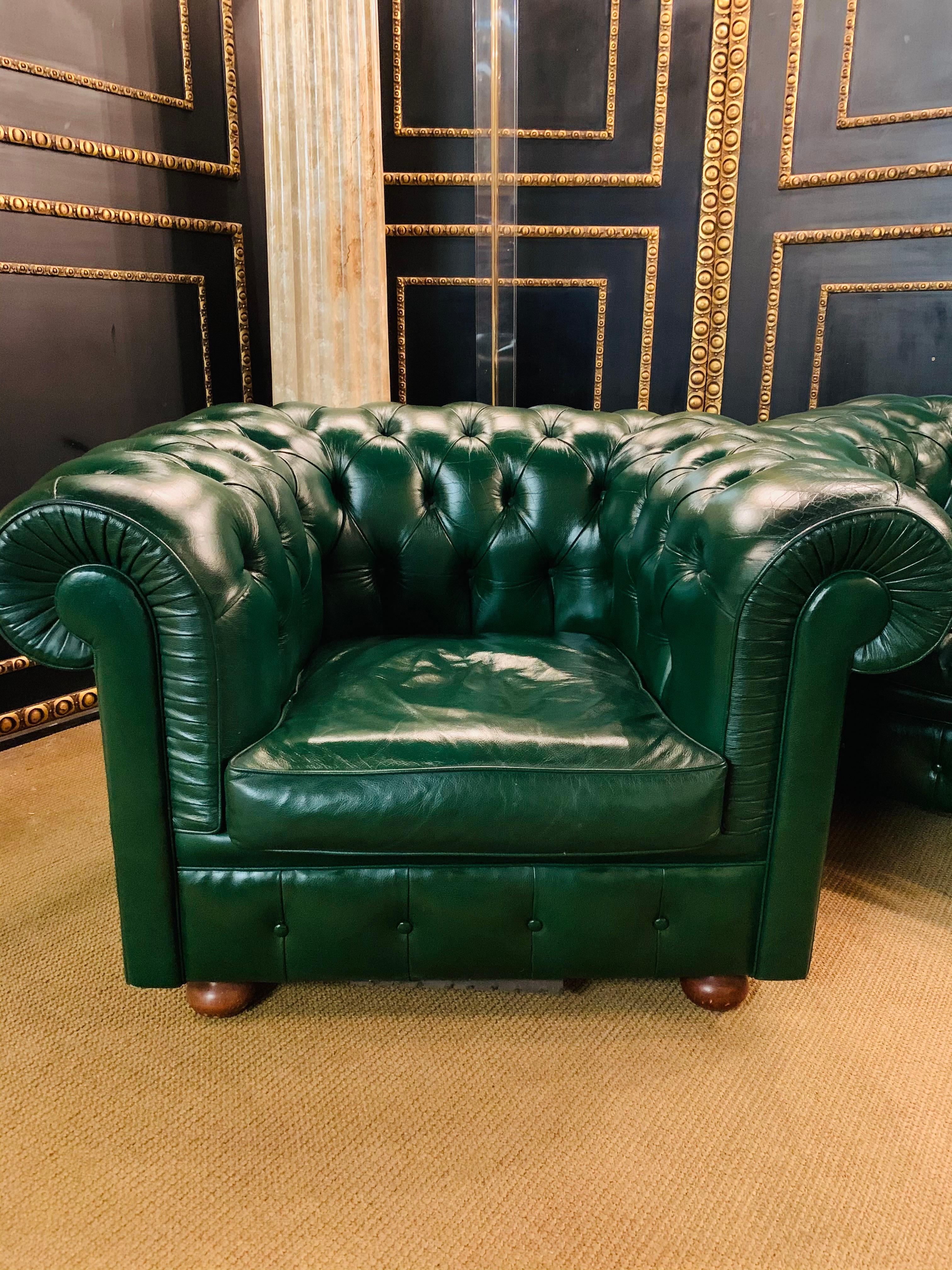 Green Leather Chesterfield Club Suite Armchair and Sofa from Chateau d'ax 8