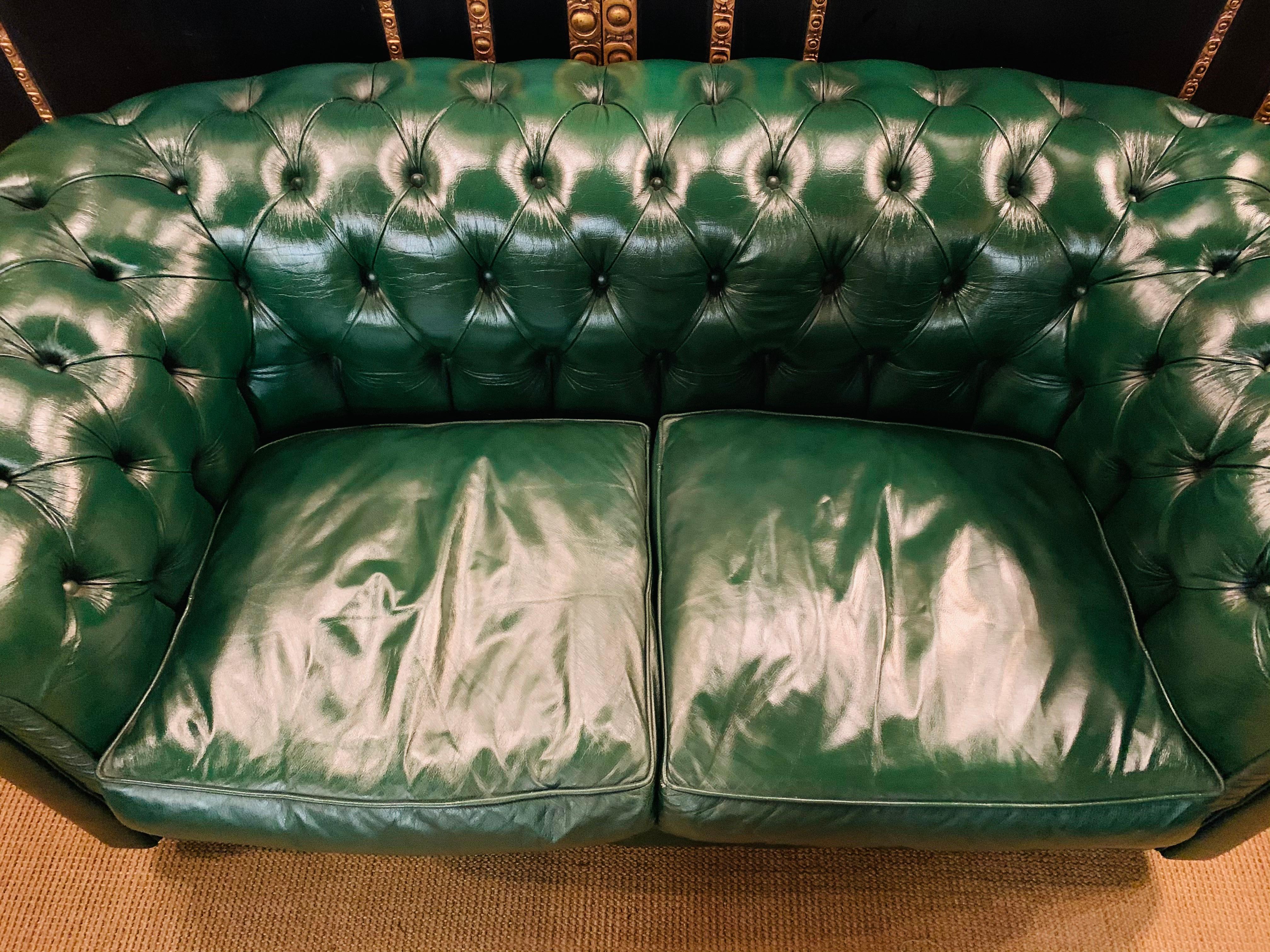 Green Leather Chesterfield Club Suite Armchair and Sofa from Chateau d'ax 9