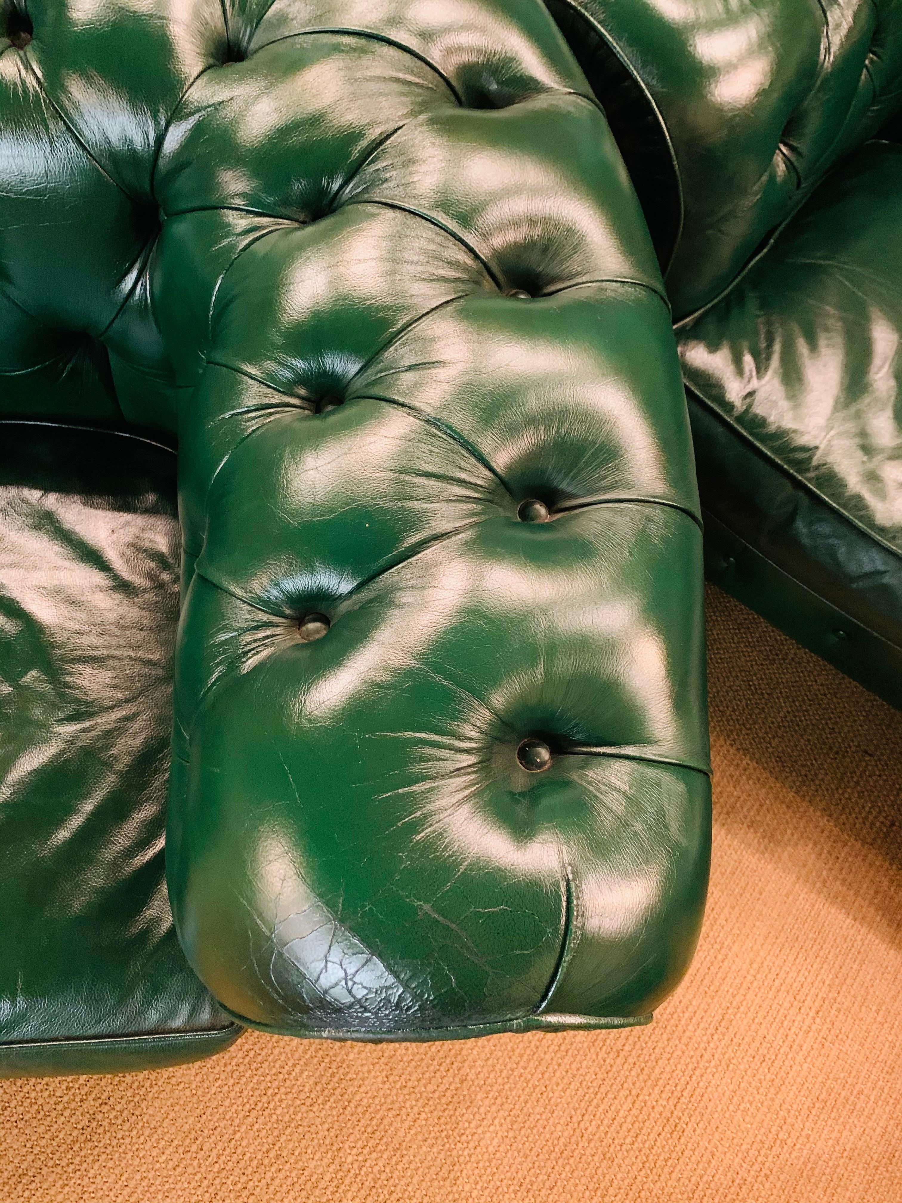 Green Leather Chesterfield Club Suite Armchair and Sofa from Chateau d'ax 10