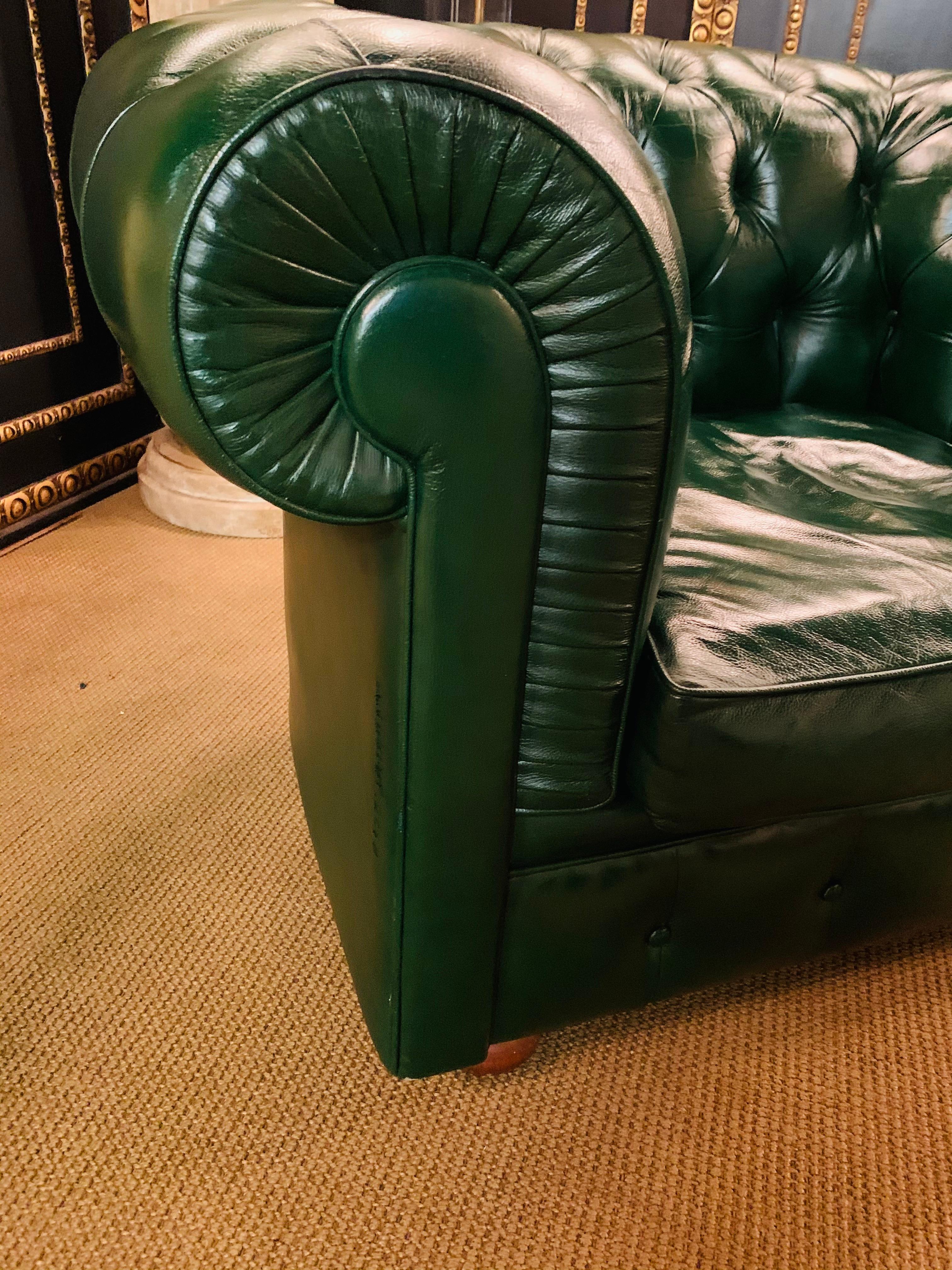 Green Leather Chesterfield Club Suite Armchair and Sofa from Chateau d'ax 11