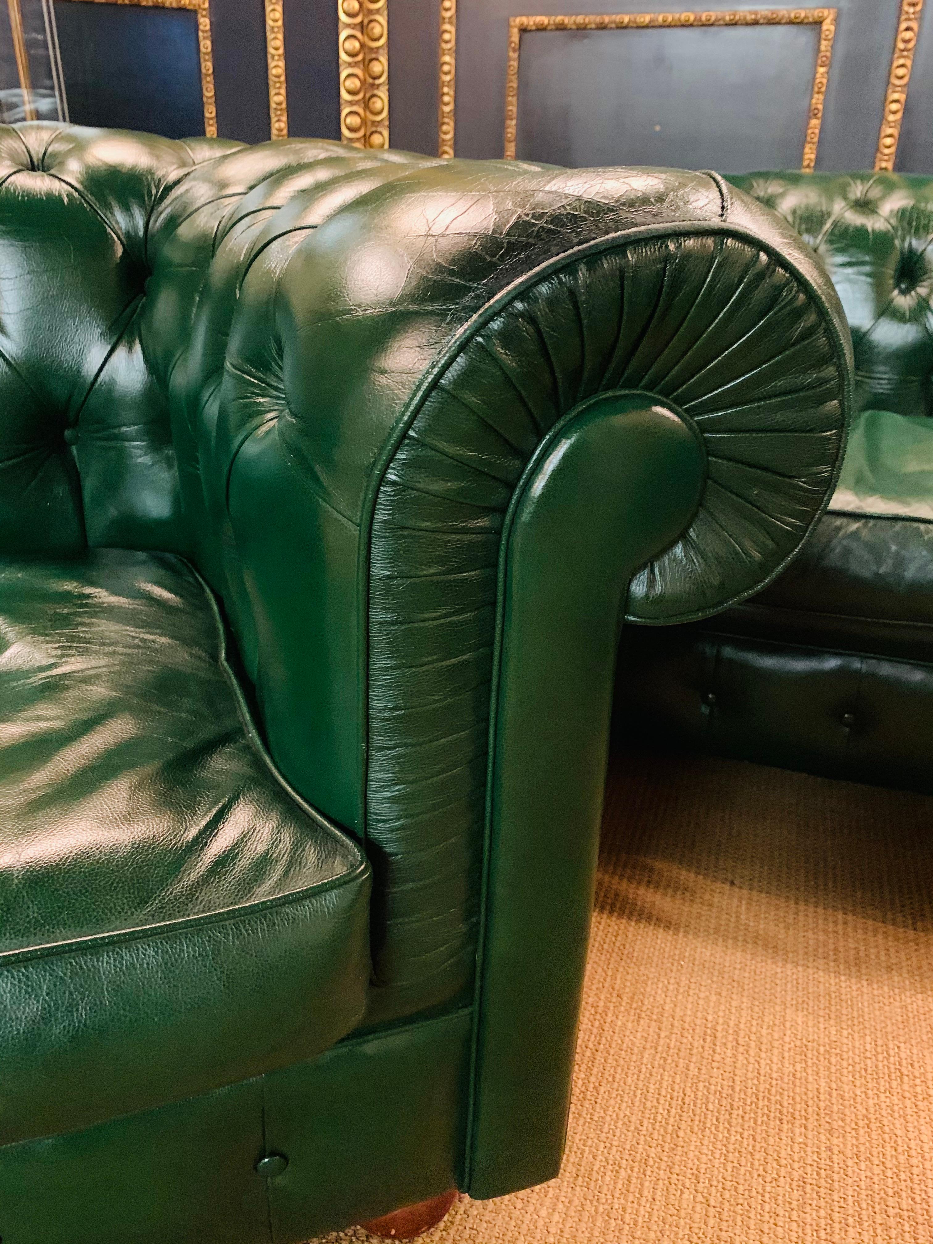 Green Leather Chesterfield Club Suite Armchair and Sofa from Chateau d'ax 12