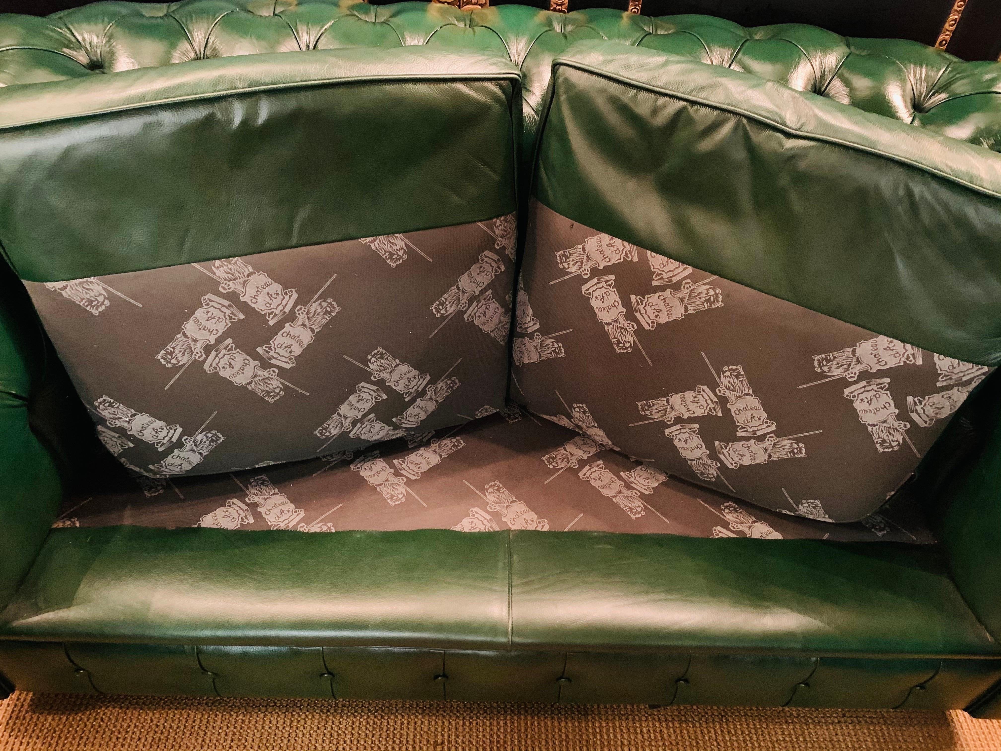 Green Leather Chesterfield Club Suite Armchair and Sofa from Chateau d'ax 13