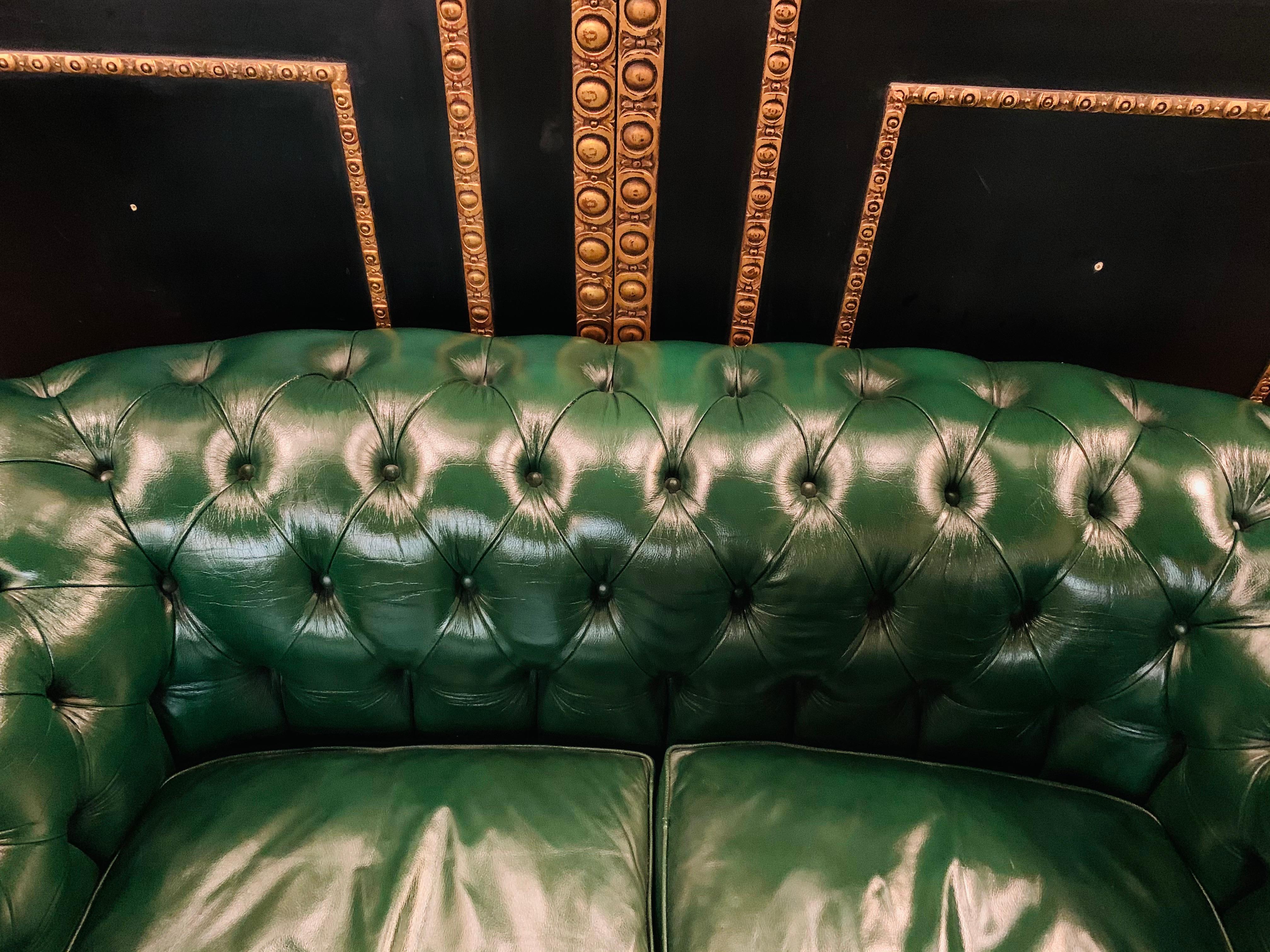 Green Leather Chesterfield Club Suite Armchair and Sofa from Chateau d'ax 1