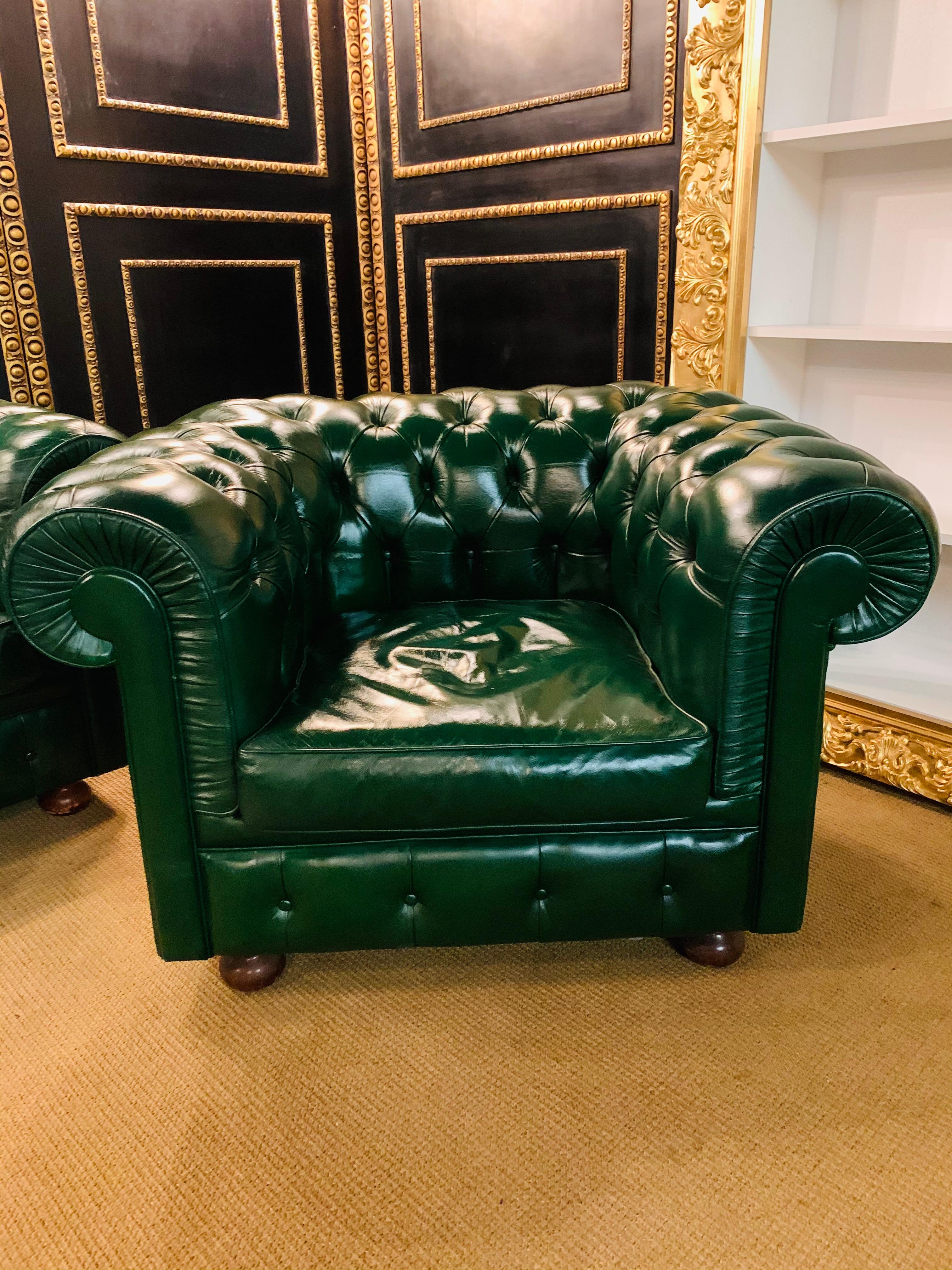 Green Leather Chesterfield Club Suite Armchair and Sofa from Chateau d'ax 2