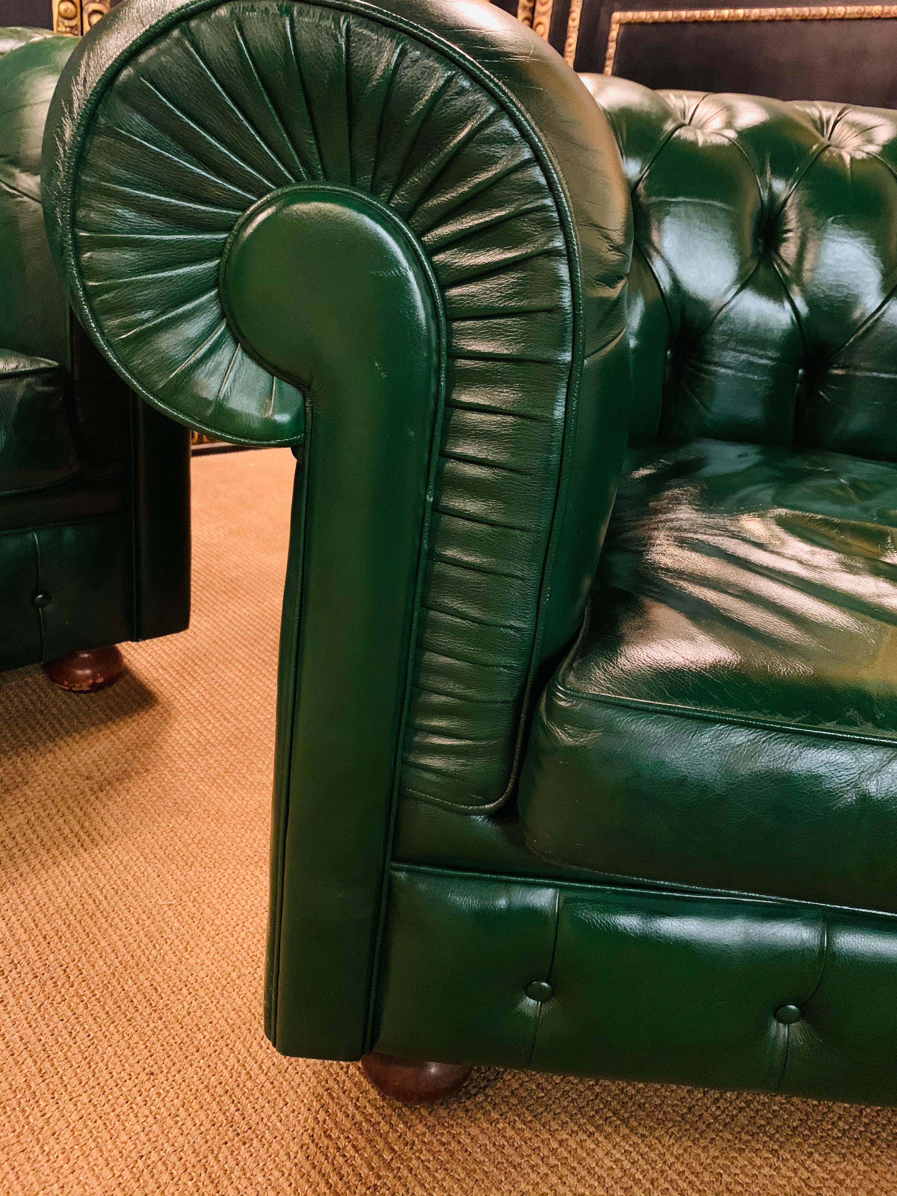 Green Leather Chesterfield Club Suite Armchair and Sofa from Chateau d'ax 3