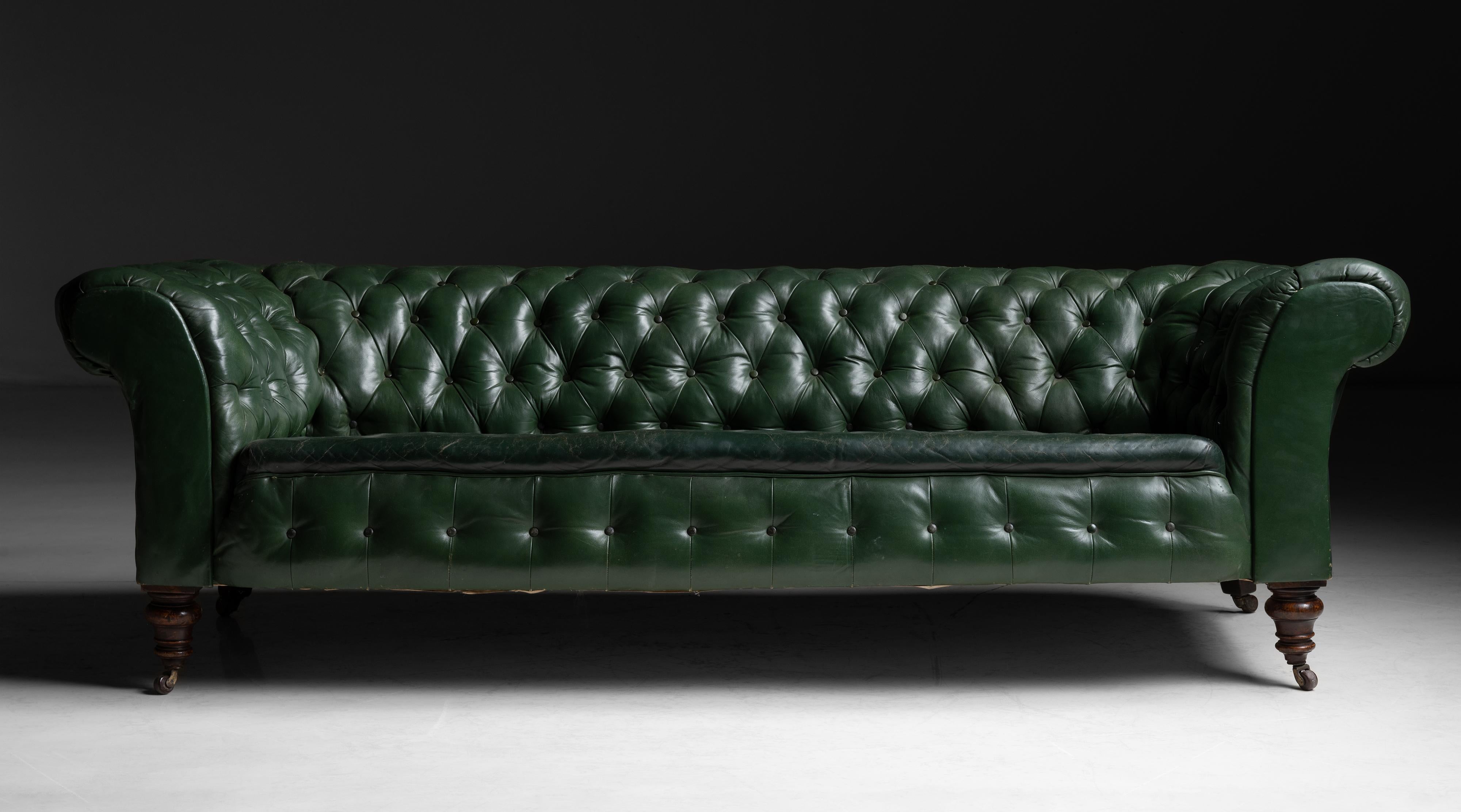 Green Leather Chesterfield, England, circa 1870 For Sale at 1stDibs