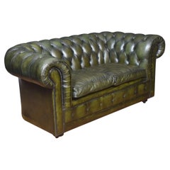 Vintage Green Leather Chesterfield
