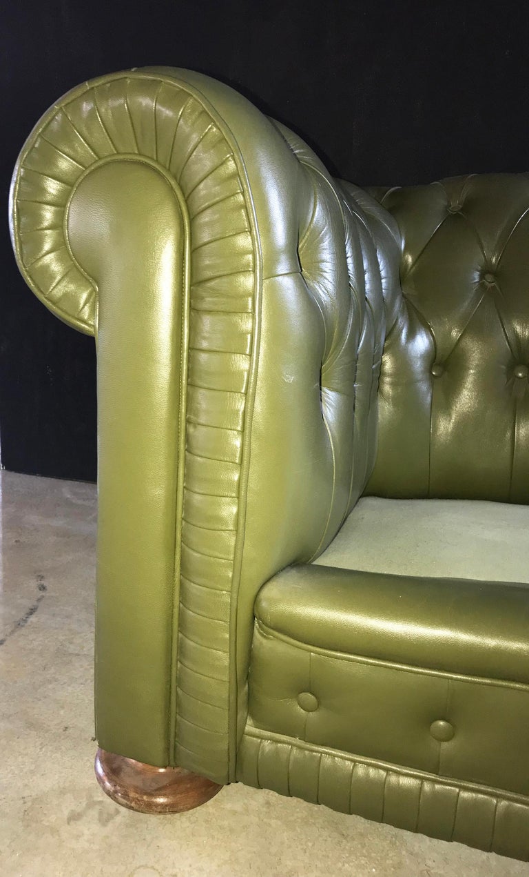 Green Leather Chesterfield Sofa, 1970s at 1stdibs