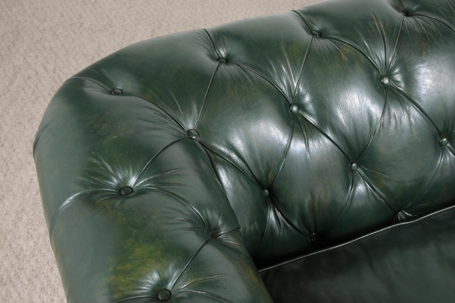 English Green Leather Chesterfield Sofa