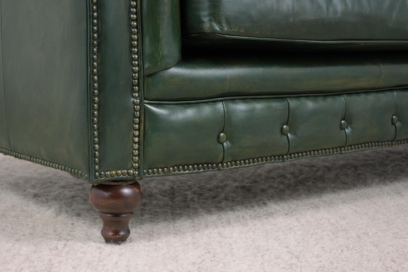Dyed Green Leather Chesterfield Sofa