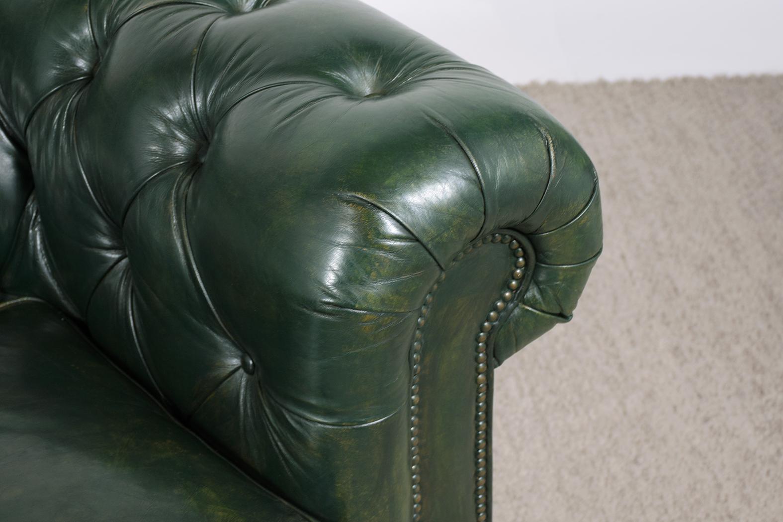 Late 20th Century Green Leather Chesterfield Sofa
