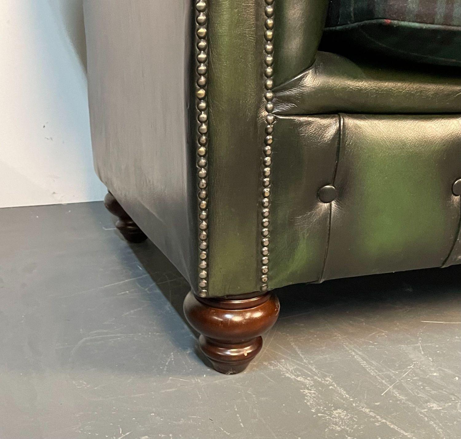 Green Leather Chesterfield Sofa, Settee, Ralph Lauren, Fabric 2