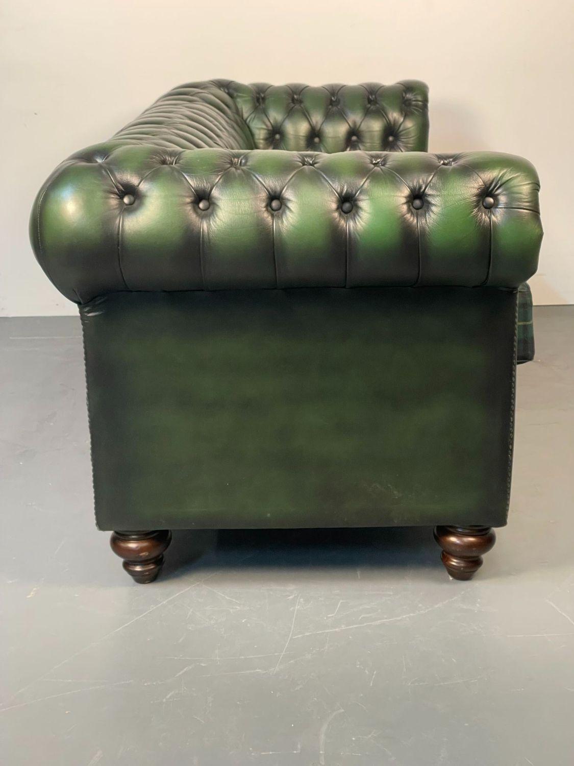 American Green Leather Chesterfield Sofa, Settee, Ralph Lauren, Fabric