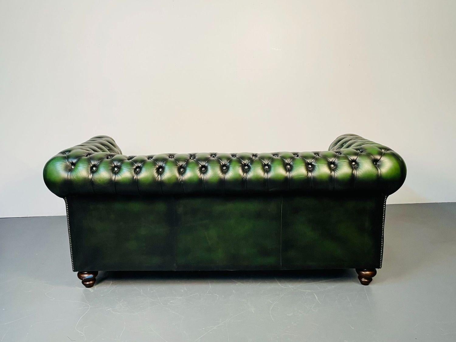 Green Leather Chesterfield Sofa, Settee, Ralph Lauren, Fabric In Good Condition In Stamford, CT