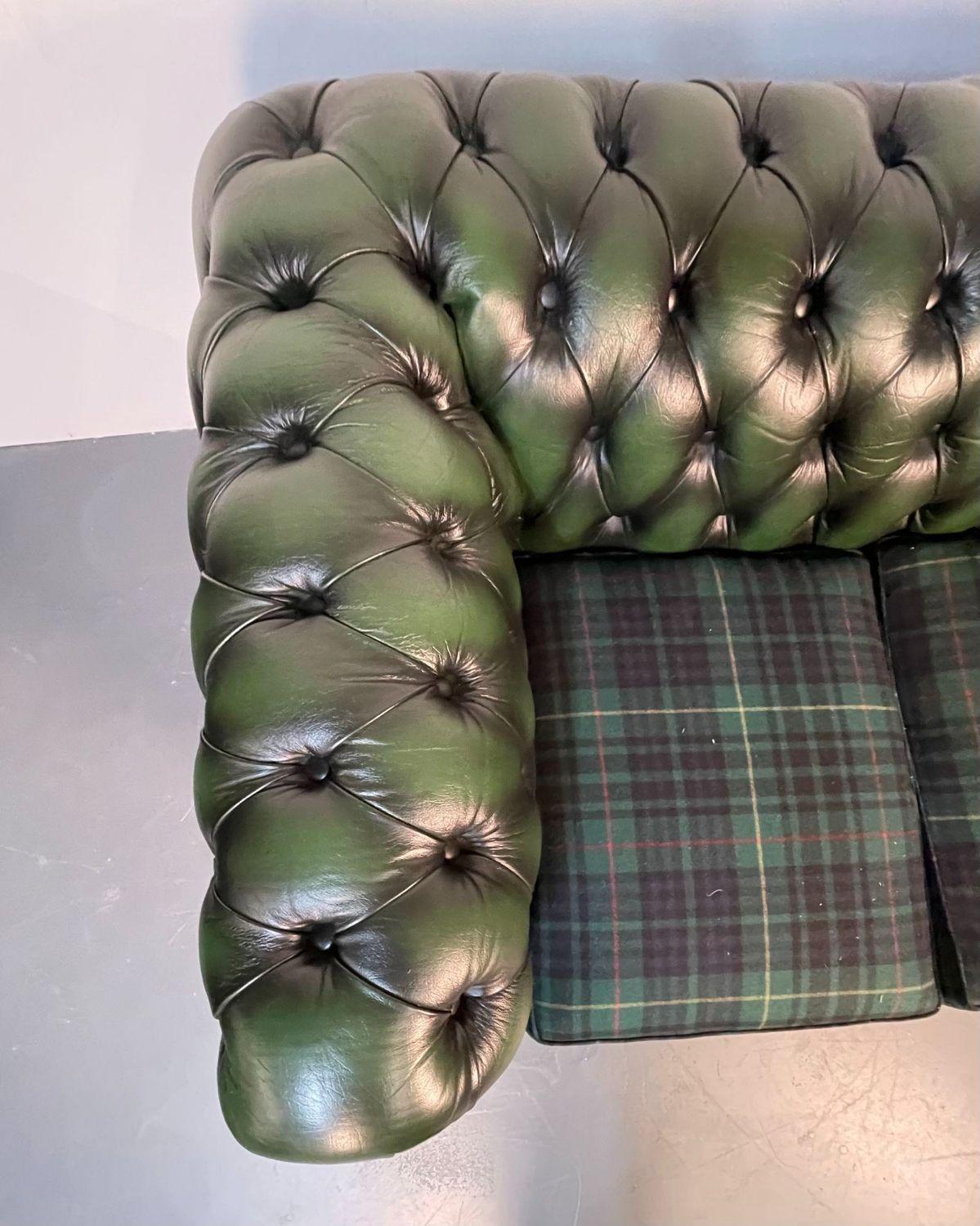 20th Century Green Leather Chesterfield Sofa, Settee, Ralph Lauren, Fabric