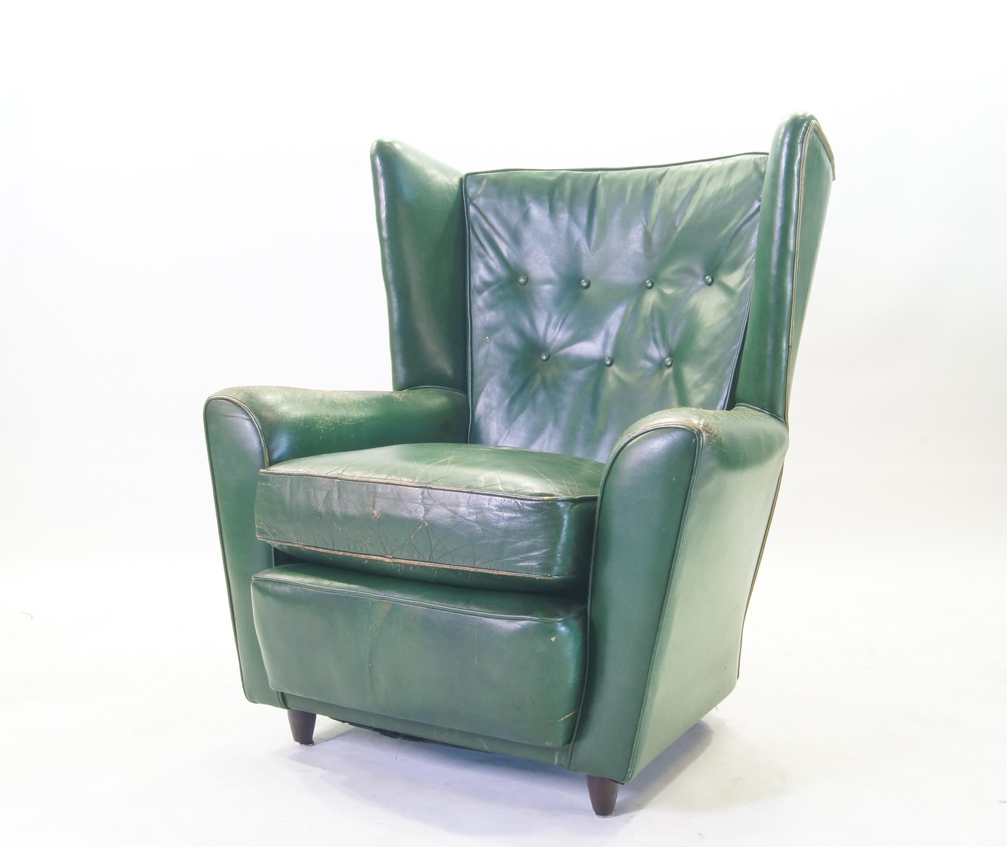 Green Leather Club Chairs, Set of 2, Raw Green Leather 4