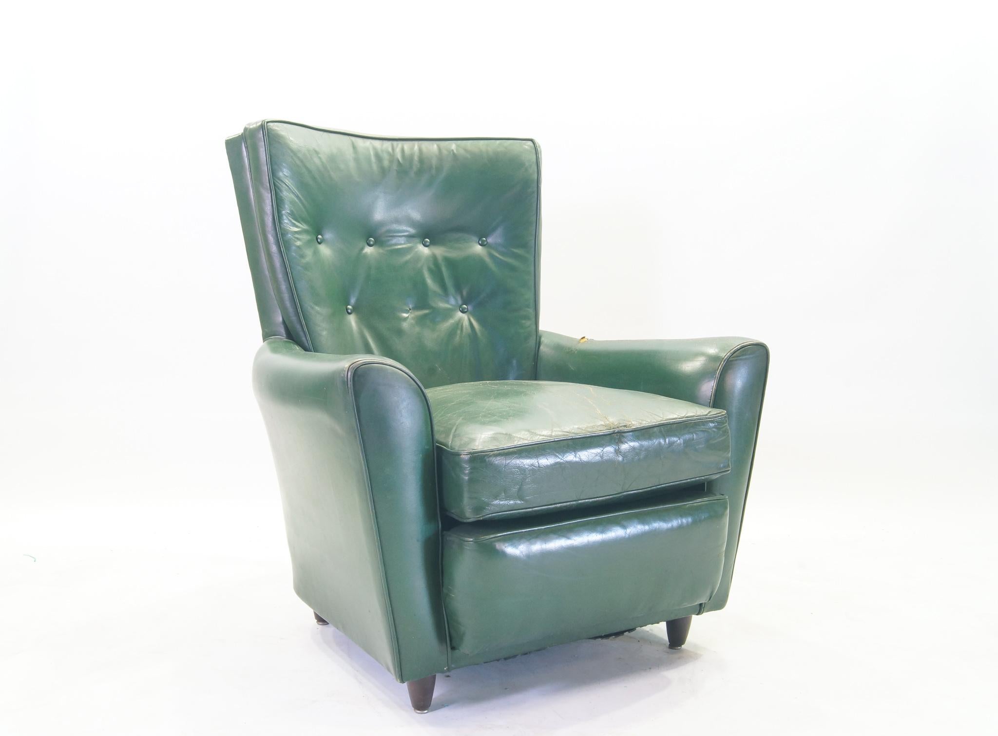 Green Leather Club Chairs, Set of 2, Raw Green Leather 5