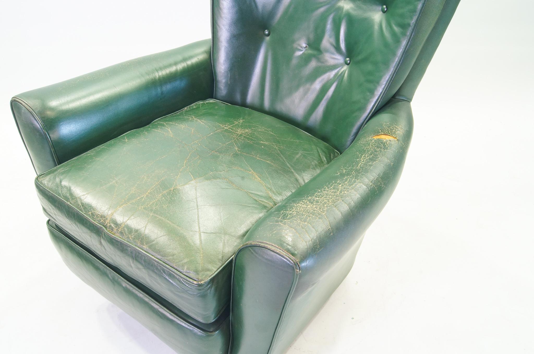 Green Leather Club Chairs, Set of 2, Raw Green Leather 7